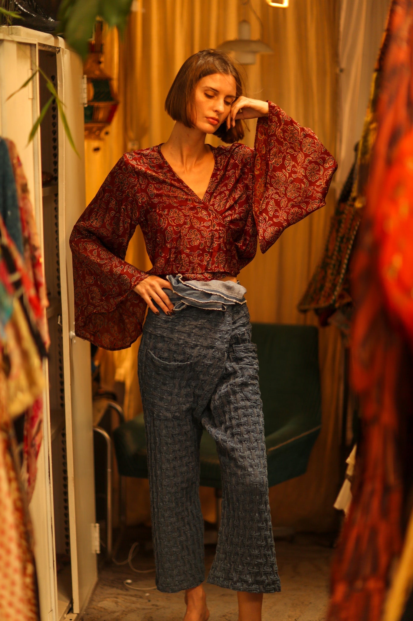 SILK WRAP TOP AVRELIA RED WINE - BANGKOK TAILOR CLOTHING STORE - HANDMADE CLOTHING