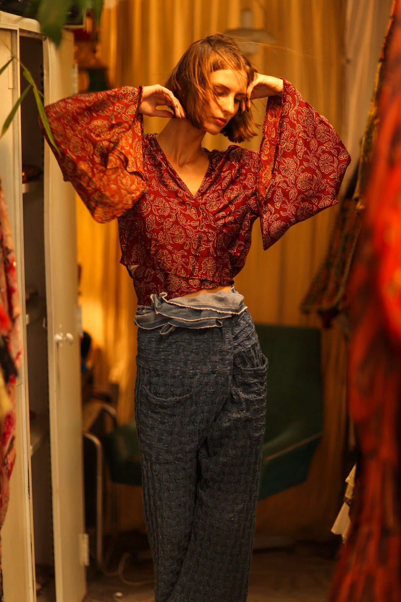 SILK WRAP TOP AVRELIA RED WINE - BANGKOK TAILOR CLOTHING STORE - HANDMADE CLOTHING
