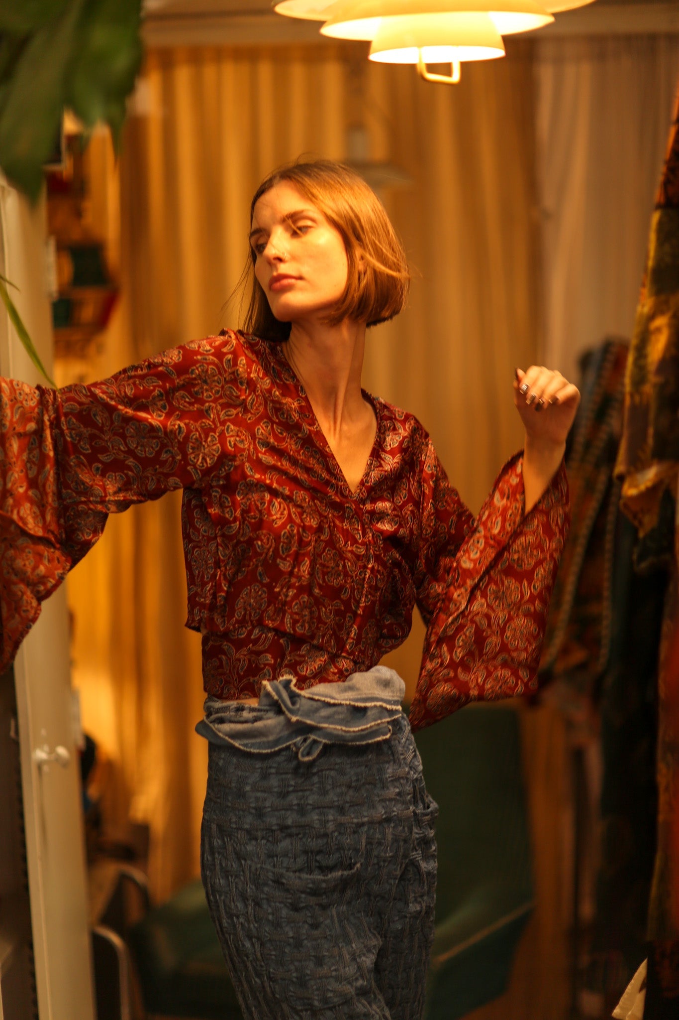 SILK WRAP TOP AVRELIA RED WINE - BANGKOK TAILOR CLOTHING STORE - HANDMADE CLOTHING