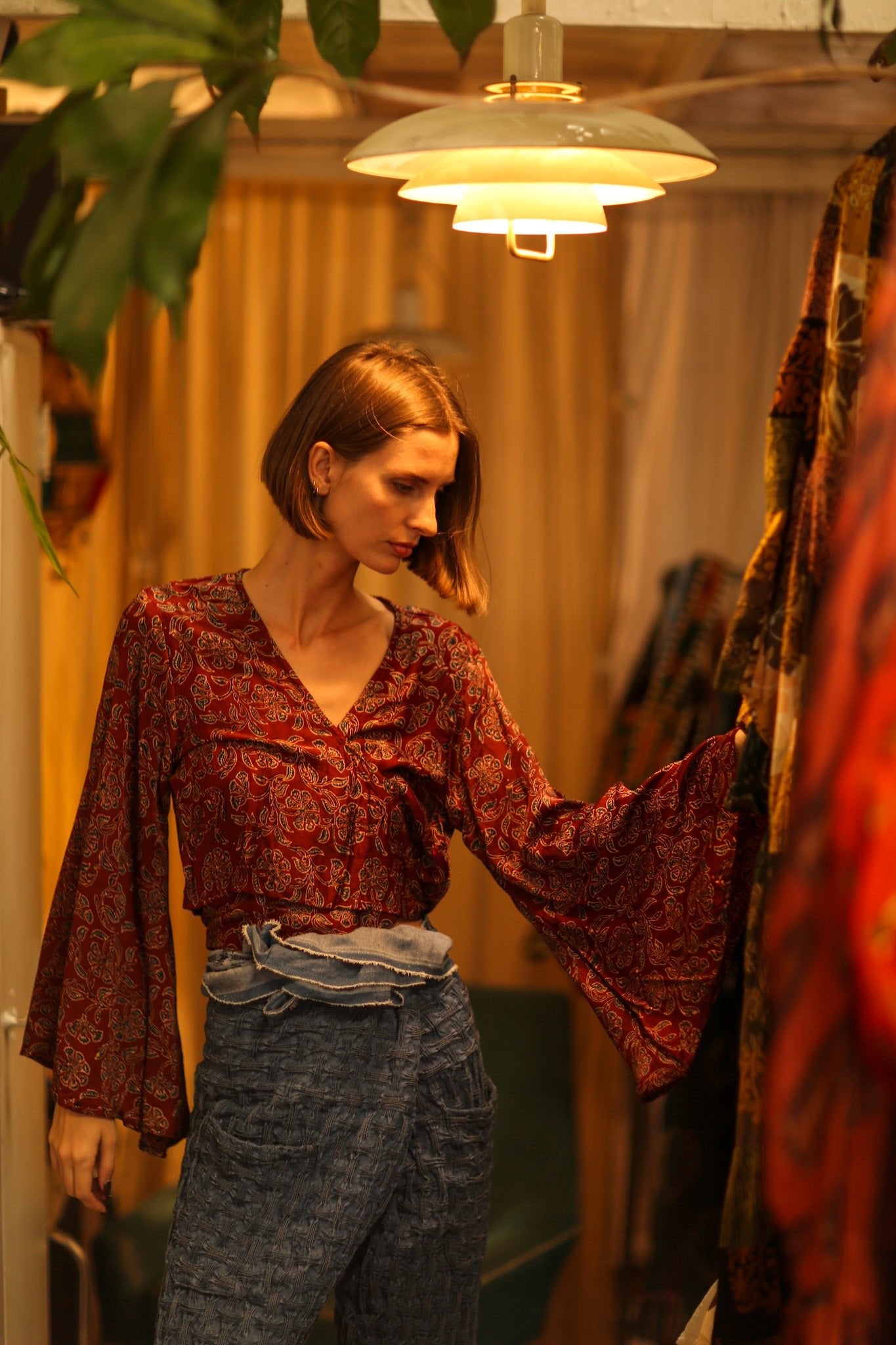 SILK WRAP TOP AVRELIA RED WINE - BANGKOK TAILOR CLOTHING STORE - HANDMADE CLOTHING