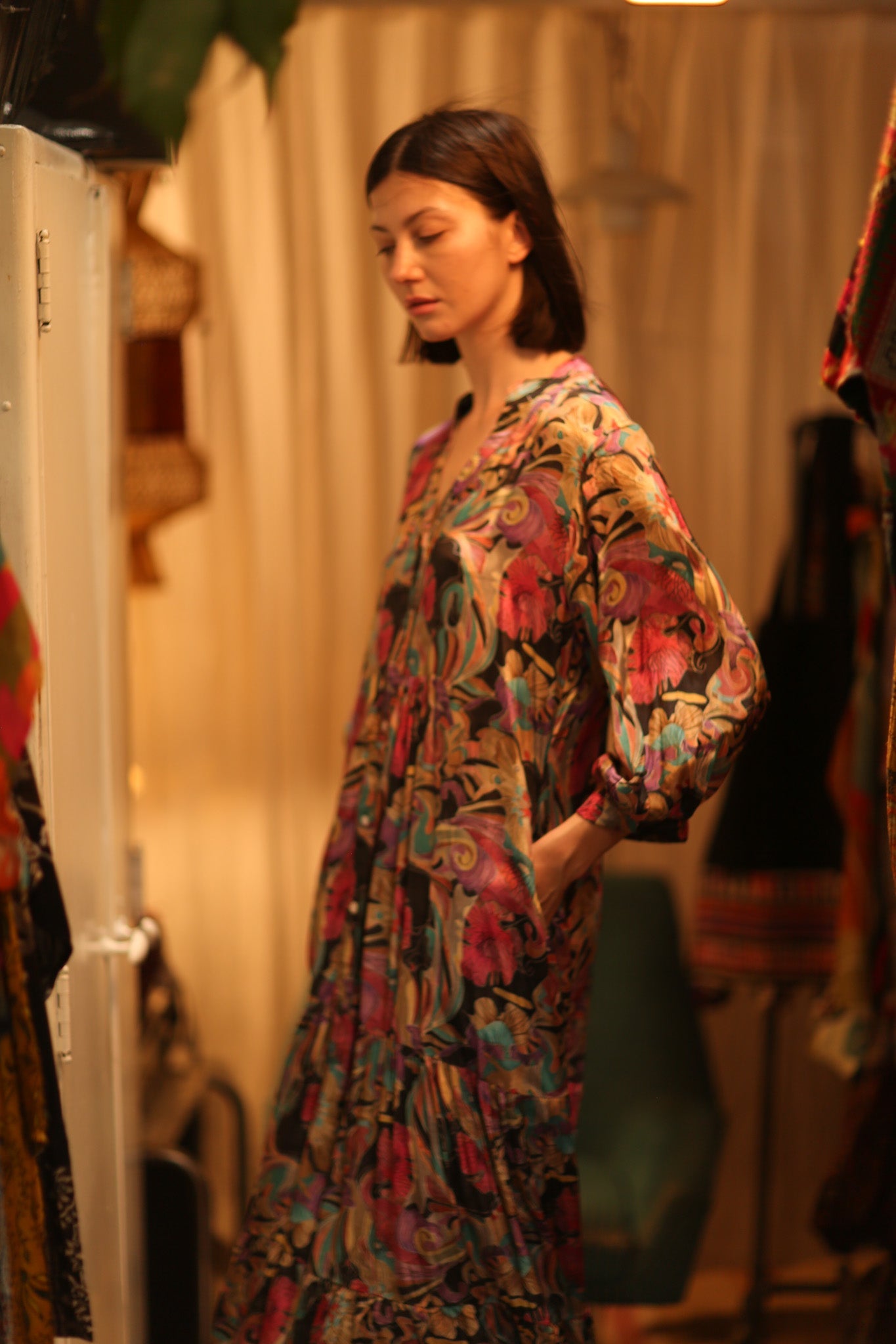 SUSIE SILK DRESS BLACK JUNGLE FEVER - BANGKOK TAILOR CLOTHING STORE - HANDMADE CLOTHING