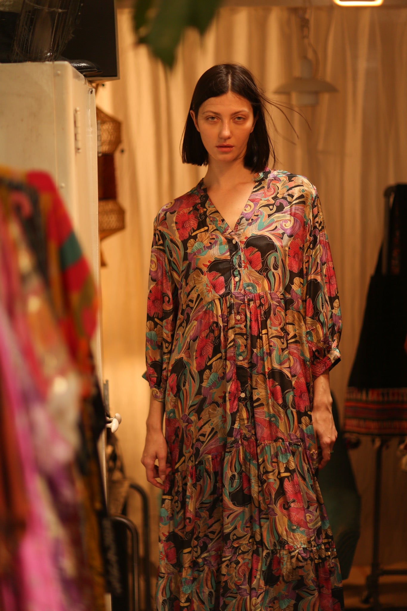 SUSIE SILK DRESS BLACK JUNGLE FEVER - BANGKOK TAILOR CLOTHING STORE - HANDMADE CLOTHING