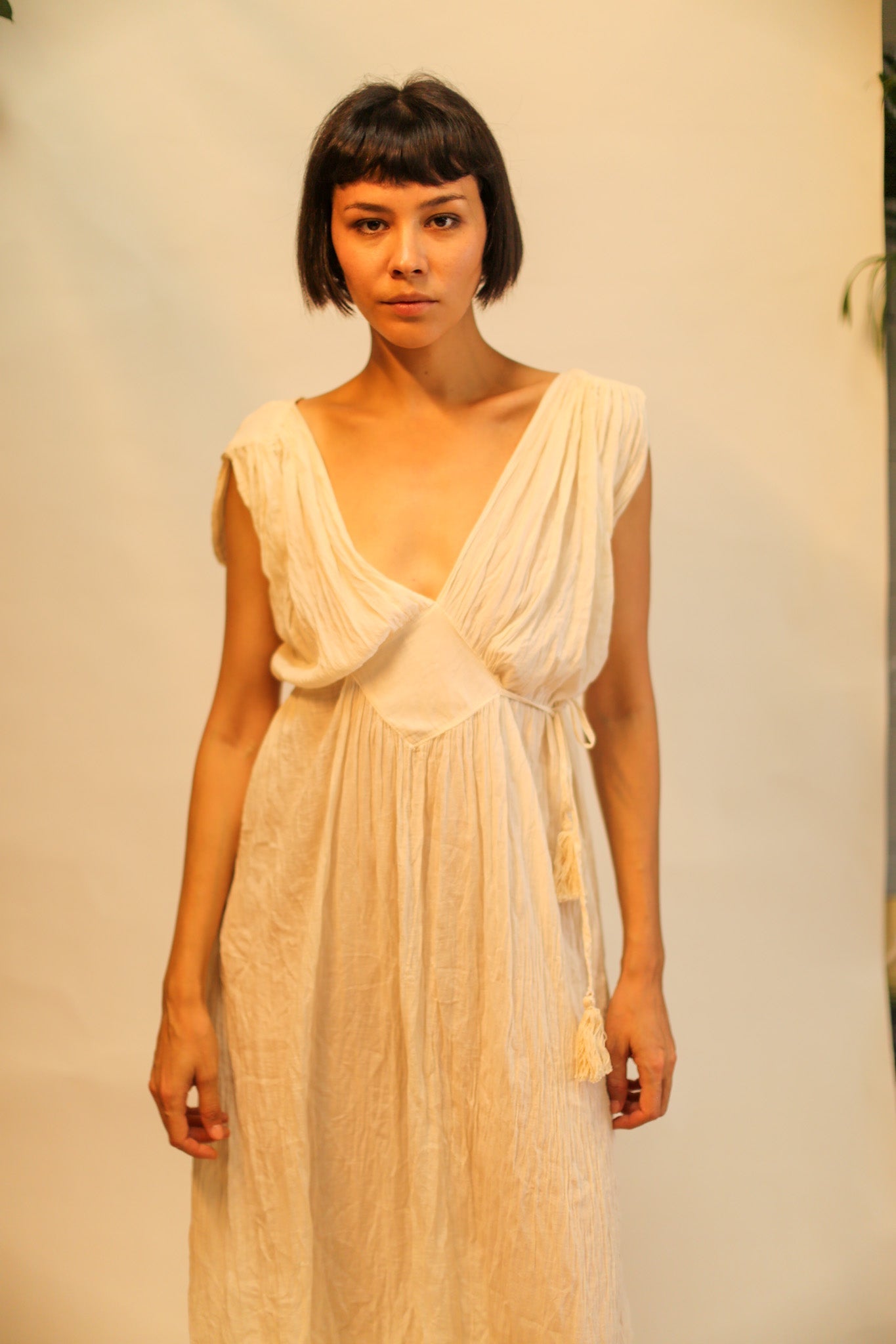 V NECK COTTON SHOULDER DRESS CLIO - BANGKOK TAILOR CLOTHING STORE - HANDMADE CLOTHING