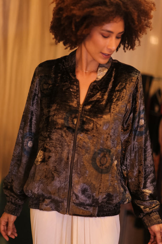 VELVET BOMBER JACKET ANCHA KAWTHAUNG - BANGKOK TAILOR CLOTHING STORE - HANDMADE CLOTHING