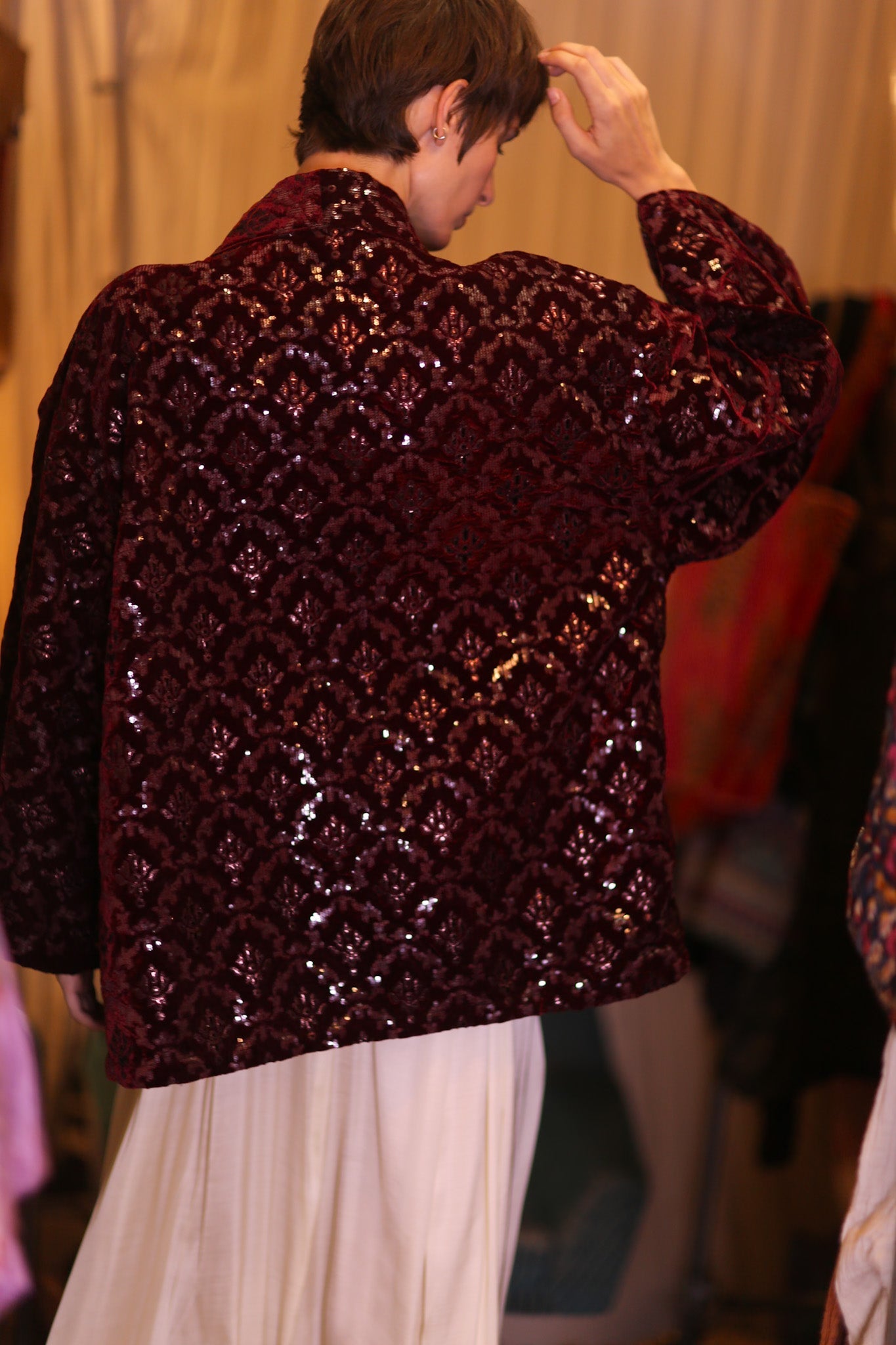 VELVET SHORT KIMONO CRIMSON - BANGKOK TAILOR CLOTHING STORE - HANDMADE CLOTHING