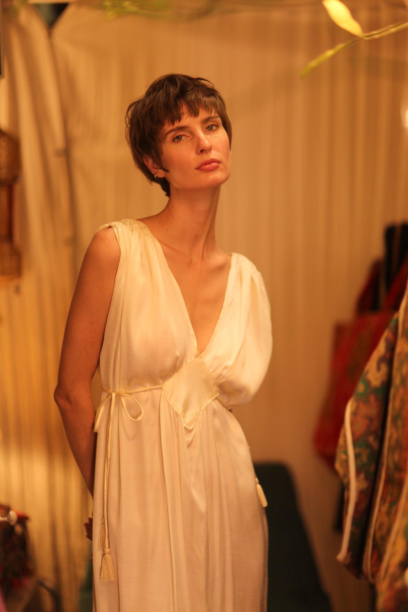 VICTORIA SILK DRESS CREAM - BANGKOK TAILOR CLOTHING STORE - HANDMADE CLOTHING