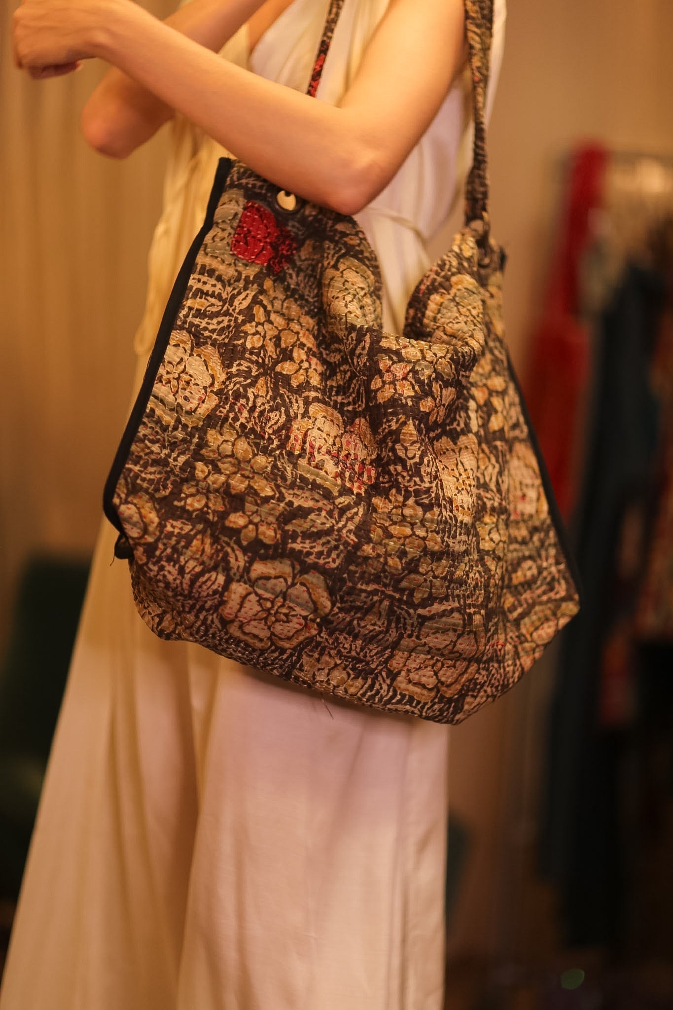 VINTAGE STYLE KANTHA BAG FLAM - BANGKOK TAILOR CLOTHING STORE - HANDMADE CLOTHING