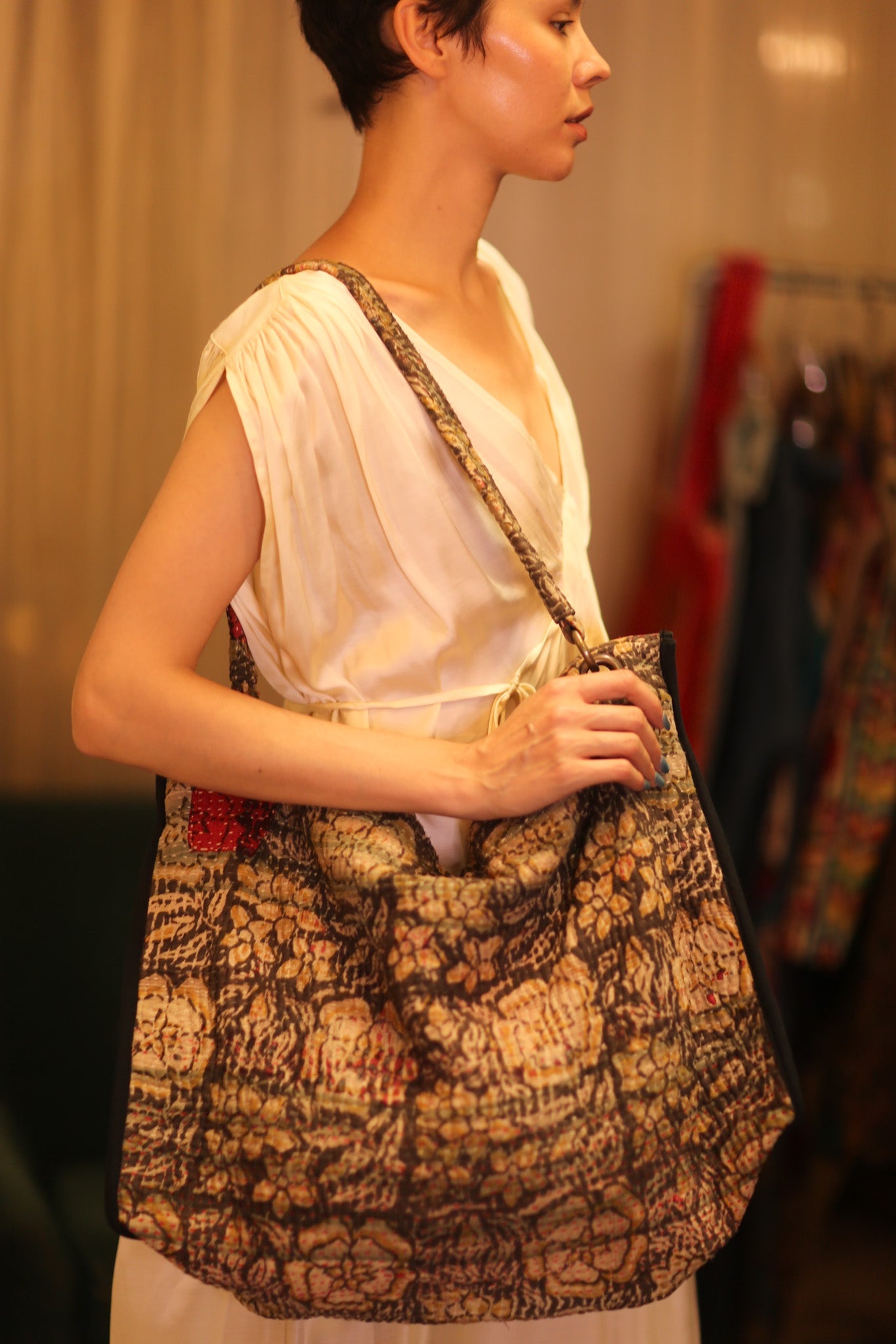 VINTAGE STYLE KANTHA BAG FLAM - BANGKOK TAILOR CLOTHING STORE - HANDMADE CLOTHING