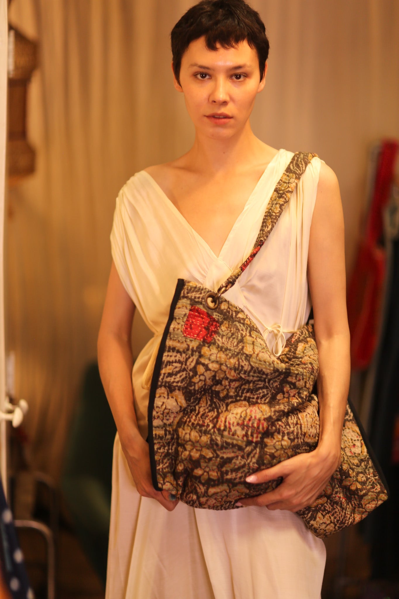 VINTAGE STYLE KANTHA BAG FLAM - BANGKOK TAILOR CLOTHING STORE - HANDMADE CLOTHING