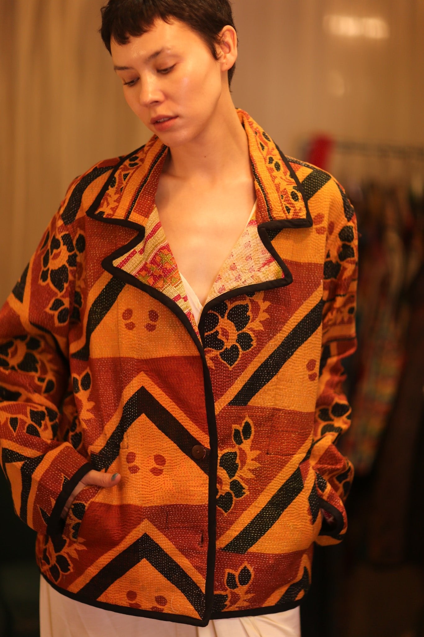 VINTAGE STYLE KANTHA JACKET ZAM - BANGKOK TAILOR CLOTHING STORE - HANDMADE CLOTHING