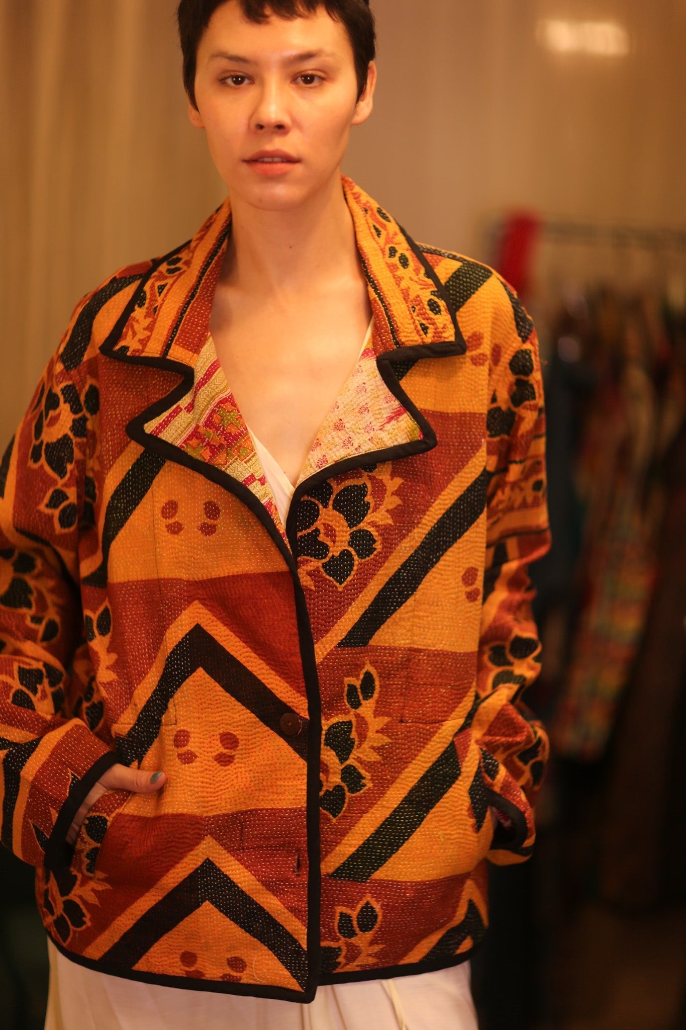 VINTAGE STYLE KANTHA JACKET ZAM - BANGKOK TAILOR CLOTHING STORE - HANDMADE CLOTHING