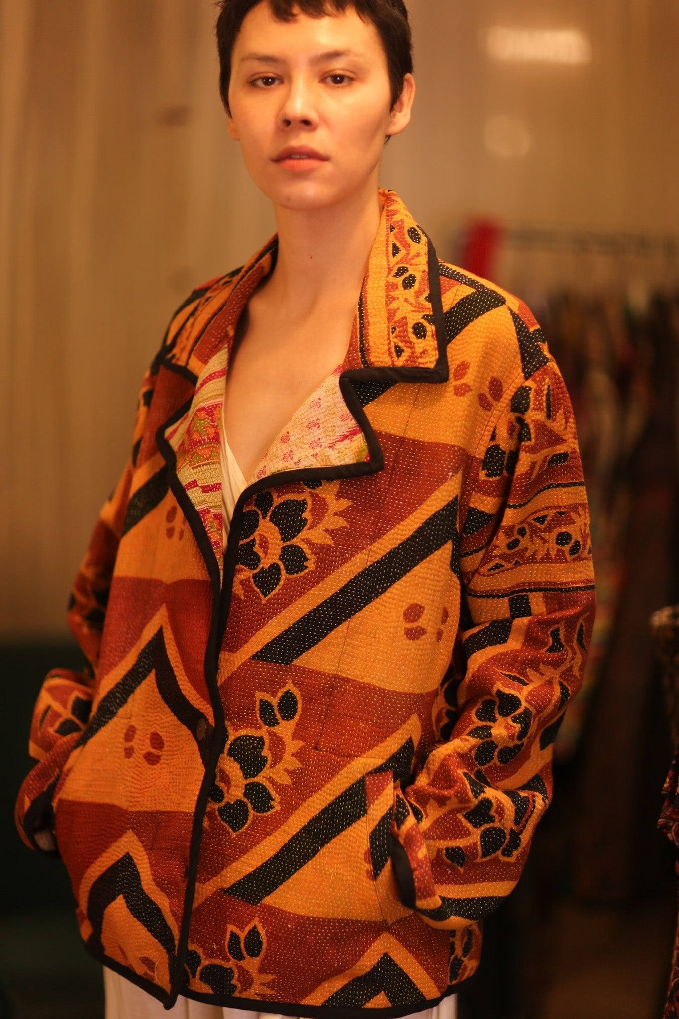 VINTAGE STYLE KANTHA JACKET ZAM - BANGKOK TAILOR CLOTHING STORE - HANDMADE CLOTHING