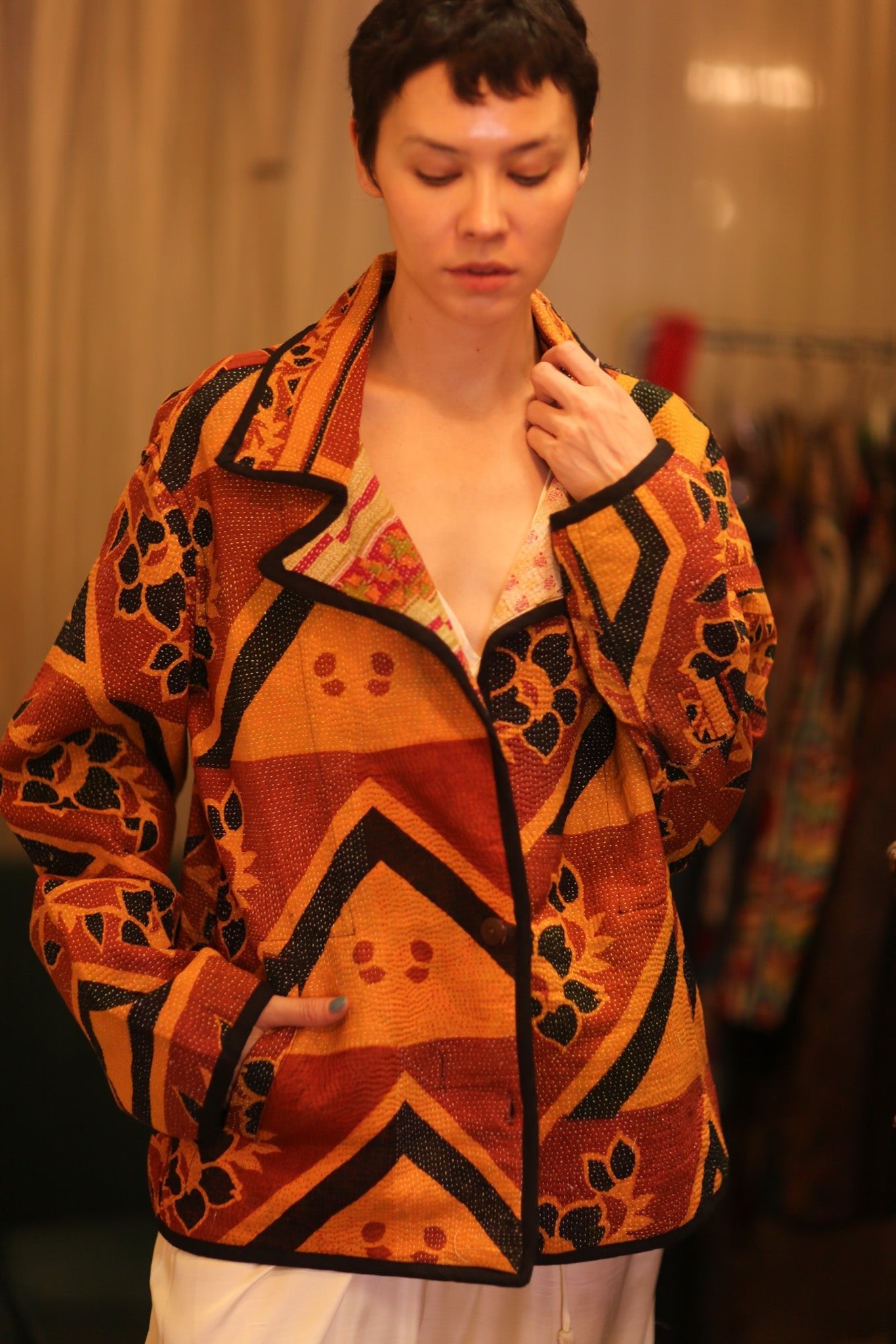 VINTAGE STYLE KANTHA JACKET ZAM - BANGKOK TAILOR CLOTHING STORE - HANDMADE CLOTHING