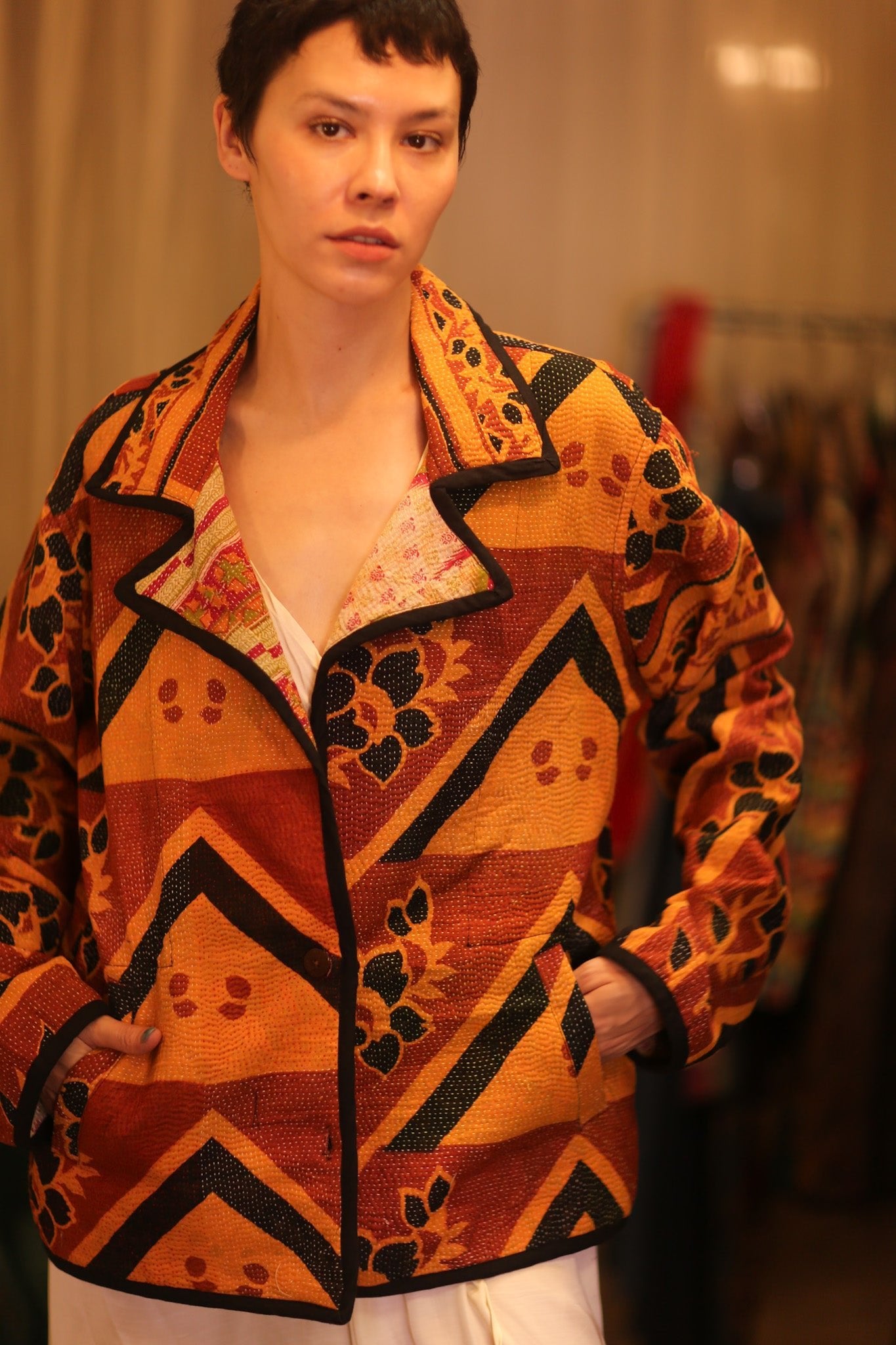VINTAGE STYLE KANTHA JACKET ZAM - BANGKOK TAILOR CLOTHING STORE - HANDMADE CLOTHING