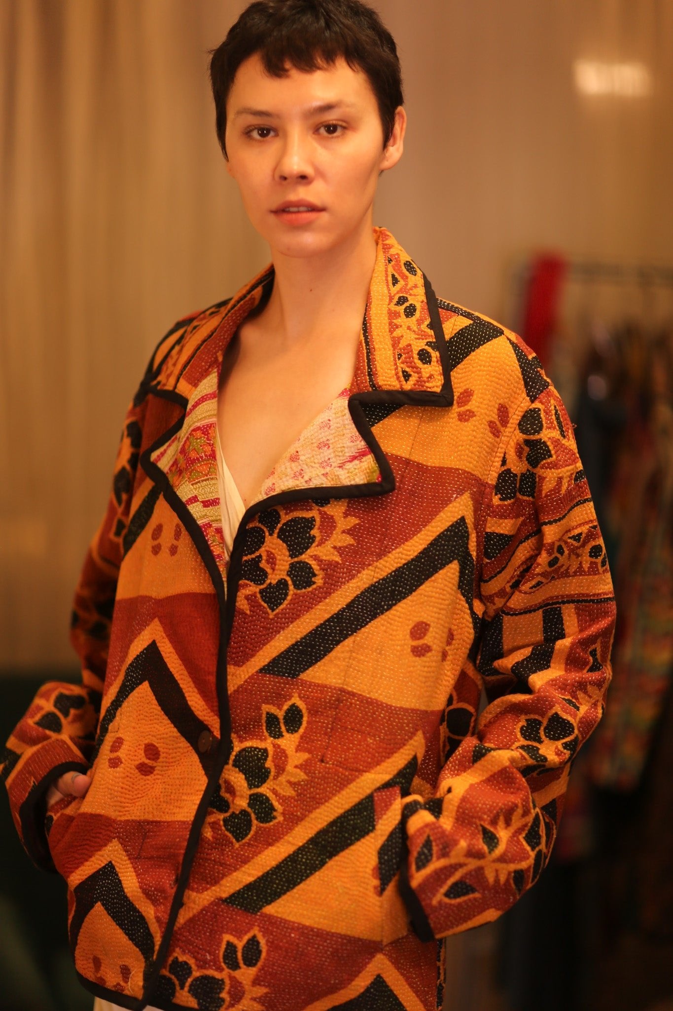 VINTAGE STYLE KANTHA JACKET ZAM - BANGKOK TAILOR CLOTHING STORE - HANDMADE CLOTHING