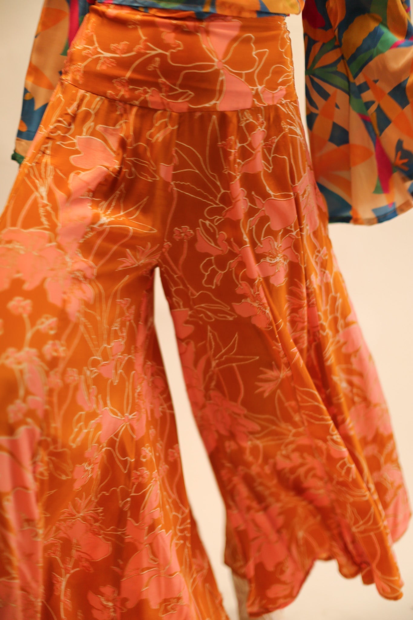 WIDE LEG BLOCK PRINT SILK PANTS RUBY - BANGKOK TAILOR CLOTHING STORE - HANDMADE CLOTHING