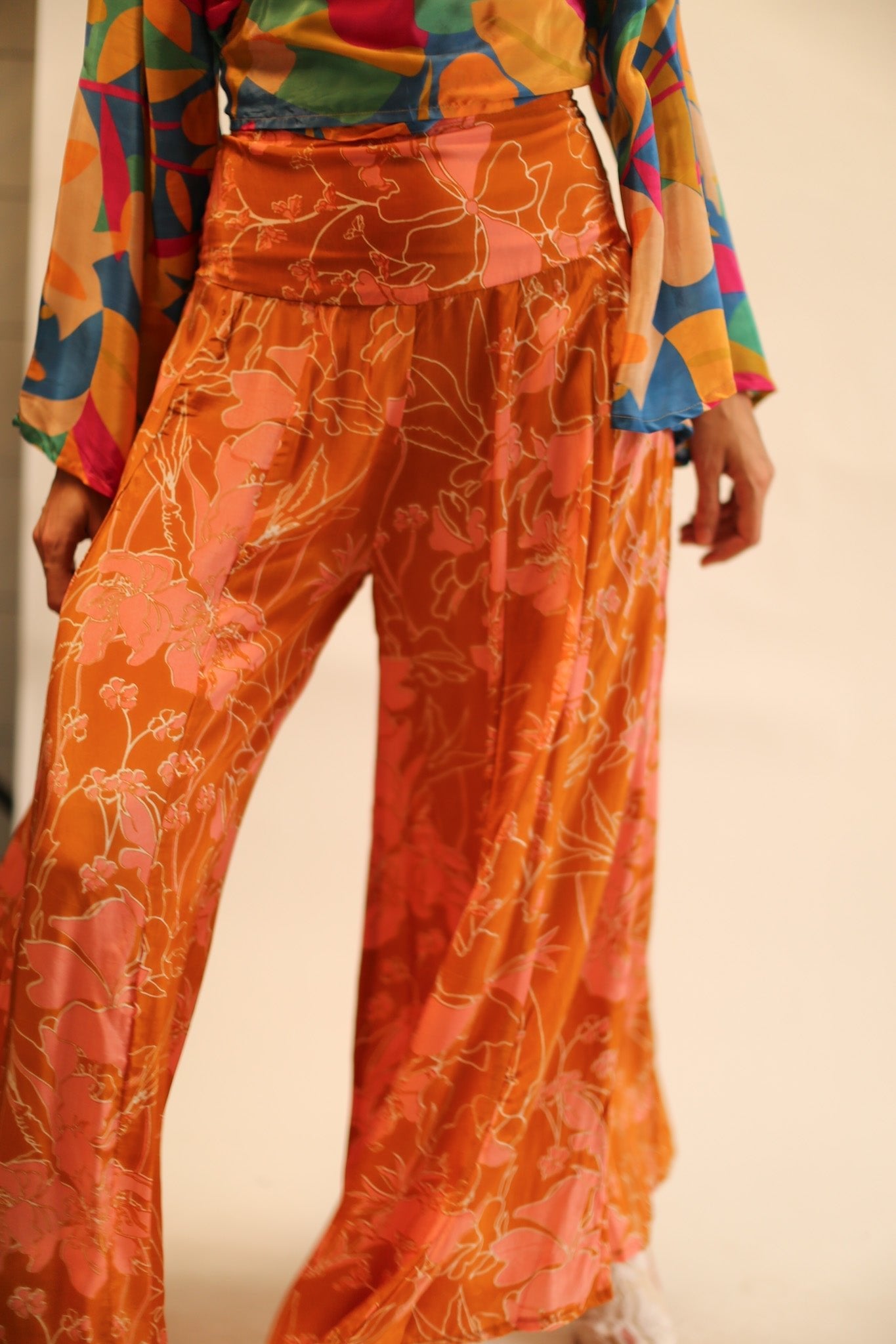 WIDE LEG BLOCK PRINT SILK PANTS RUBY - BANGKOK TAILOR CLOTHING STORE - HANDMADE CLOTHING