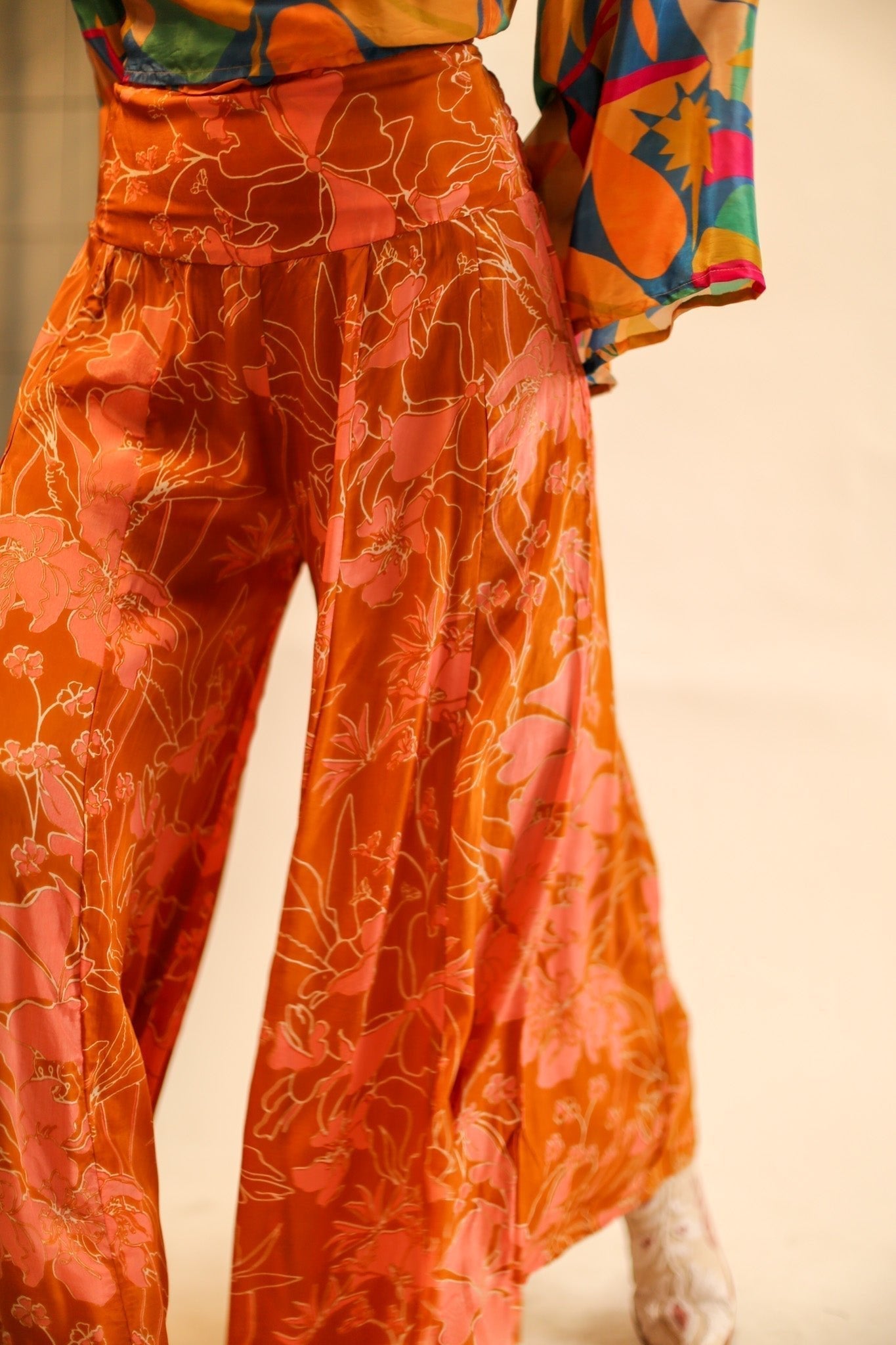 WIDE LEG BLOCK PRINT SILK PANTS RUBY - BANGKOK TAILOR CLOTHING STORE - HANDMADE CLOTHING