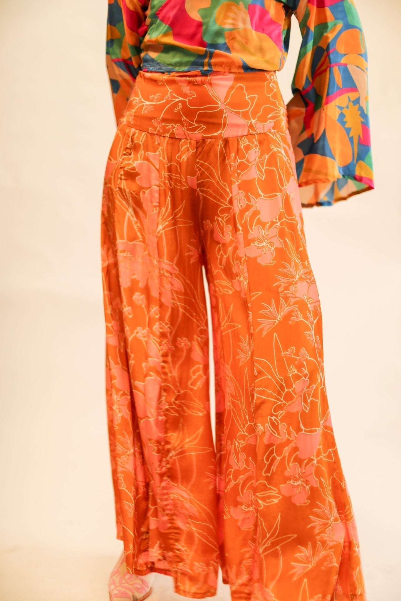 WIDE LEG BLOCK PRINT SILK PANTS RUBY - BANGKOK TAILOR CLOTHING STORE - HANDMADE CLOTHING