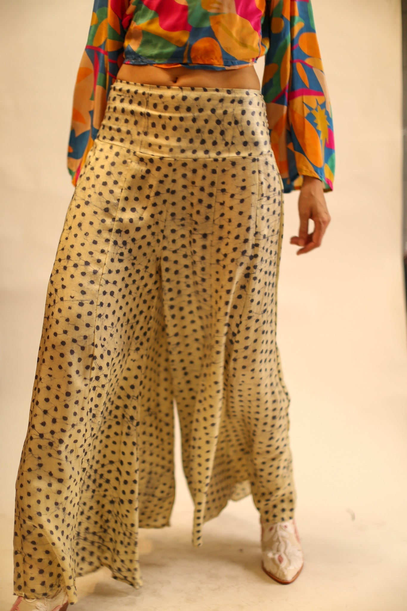 WIDE LEG BLOCK PRINT SILK PANTS RUBY - BANGKOK TAILOR CLOTHING STORE - HANDMADE CLOTHING