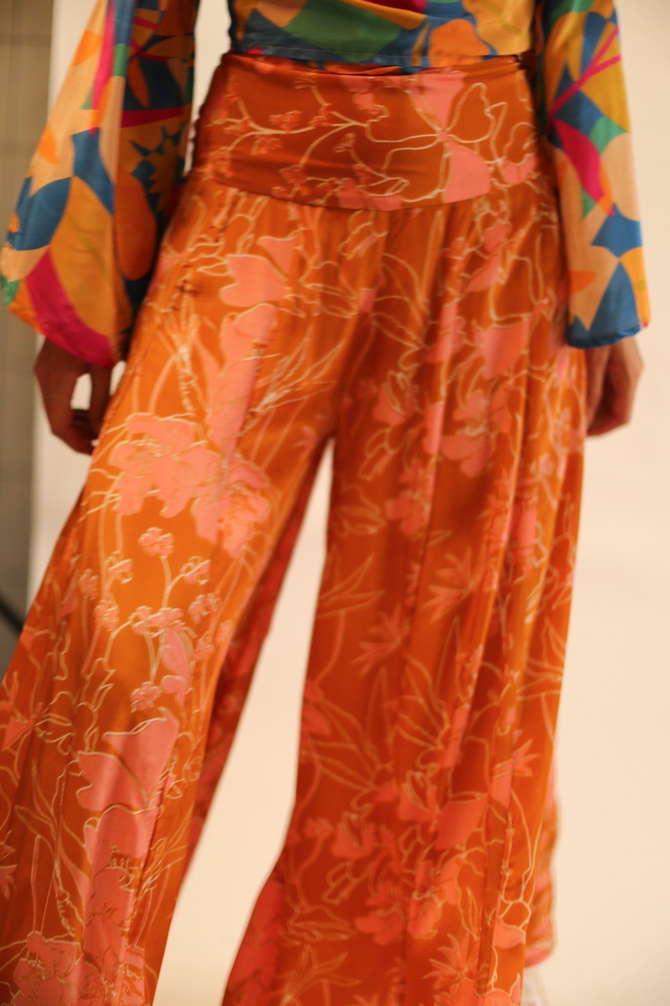 WIDE LEG BLOCK PRINT SILK PANTS RUBY - BANGKOK TAILOR CLOTHING STORE - HANDMADE CLOTHING