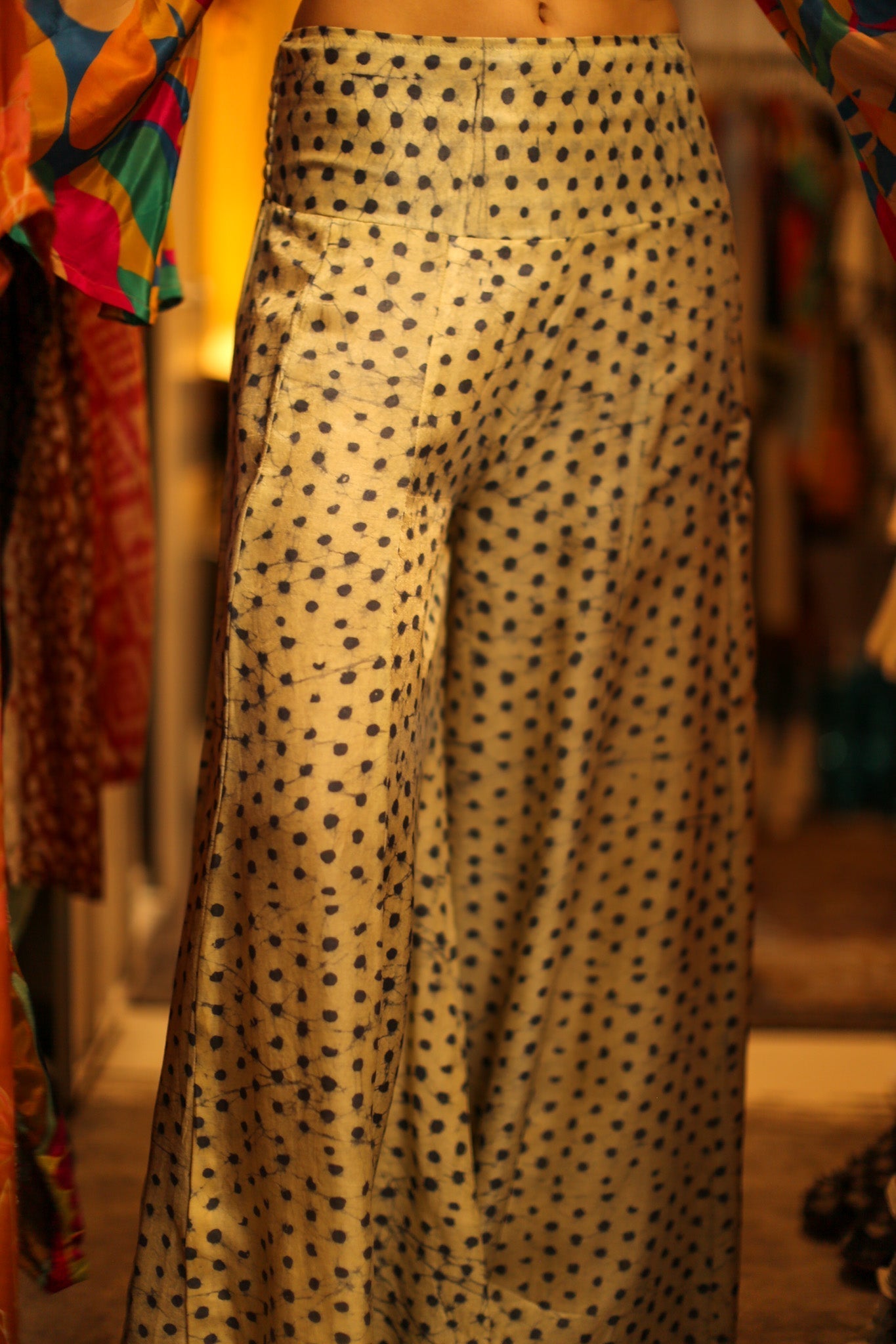 WIDE LEG BLOCK PRINT SILK PANTS RUBY - BANGKOK TAILOR CLOTHING STORE - HANDMADE CLOTHING