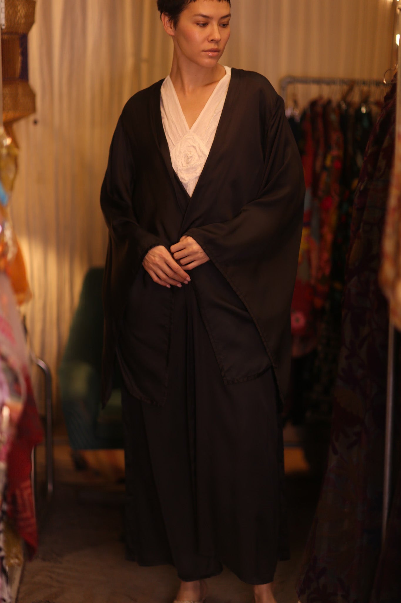 WING KIMONO PINA SOLID BLACK - BANGKOK TAILOR CLOTHING STORE - HANDMADE CLOTHING