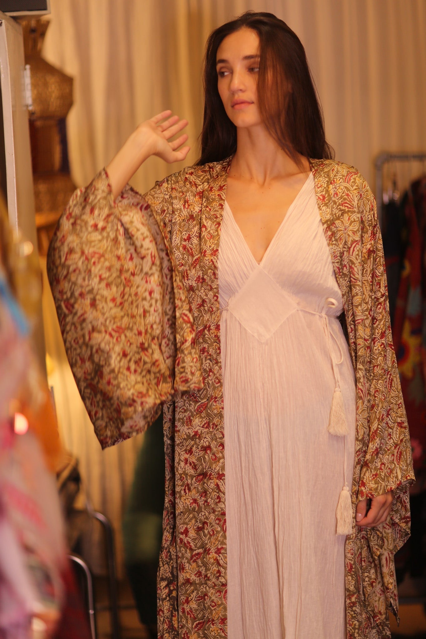 WING KIMONO PINA YELLOW CAMELLIA - BANGKOK TAILOR CLOTHING STORE - HANDMADE CLOTHING