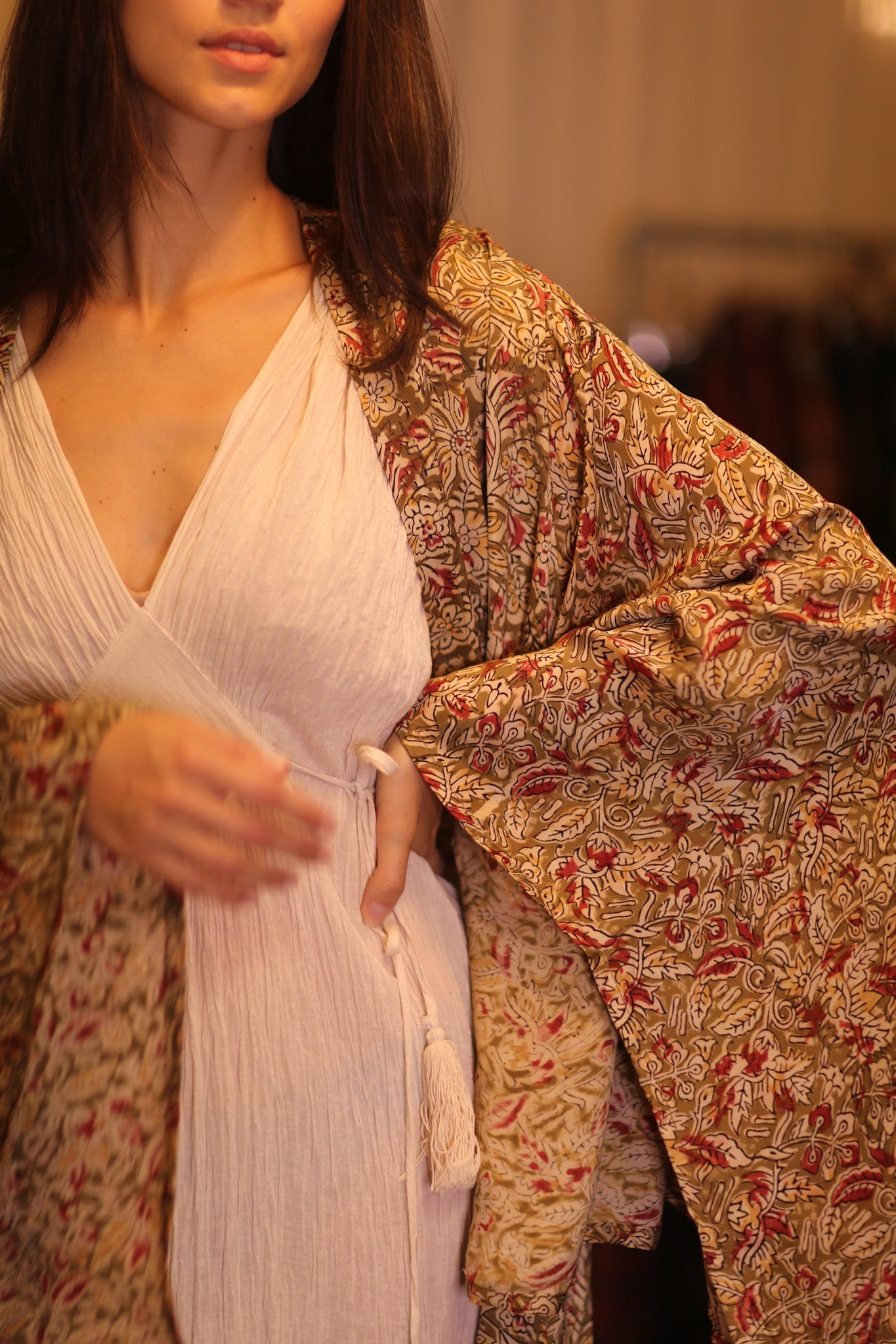 WING KIMONO PINA YELLOW CAMELLIA - BANGKOK TAILOR CLOTHING STORE - HANDMADE CLOTHING
