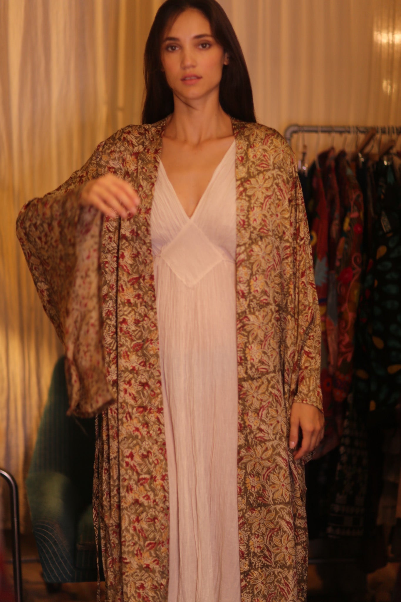 WING KIMONO PINA YELLOW CAMELLIA - BANGKOK TAILOR CLOTHING STORE - HANDMADE CLOTHING