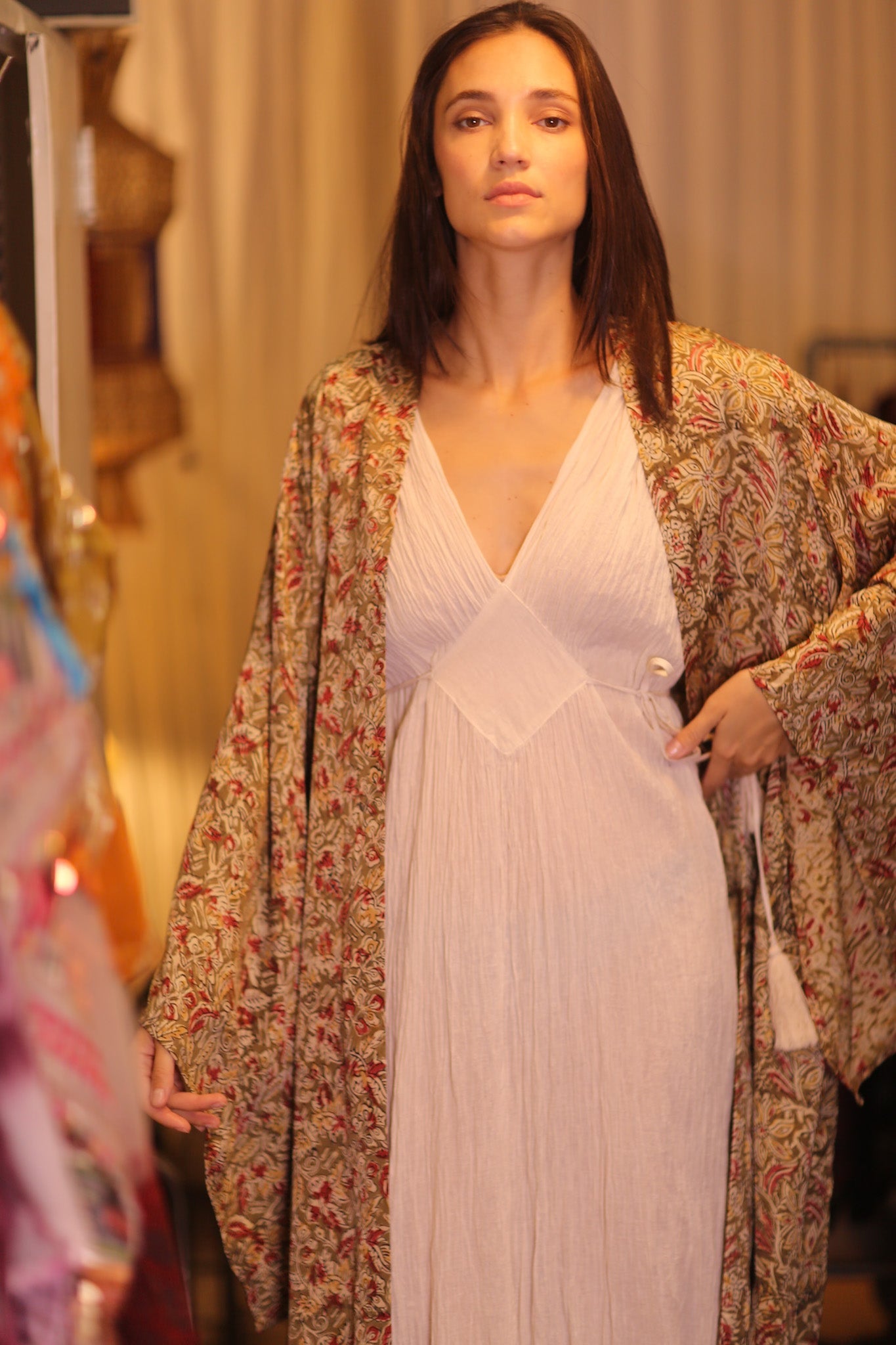 WING KIMONO PINA YELLOW CAMELLIA - BANGKOK TAILOR CLOTHING STORE - HANDMADE CLOTHING