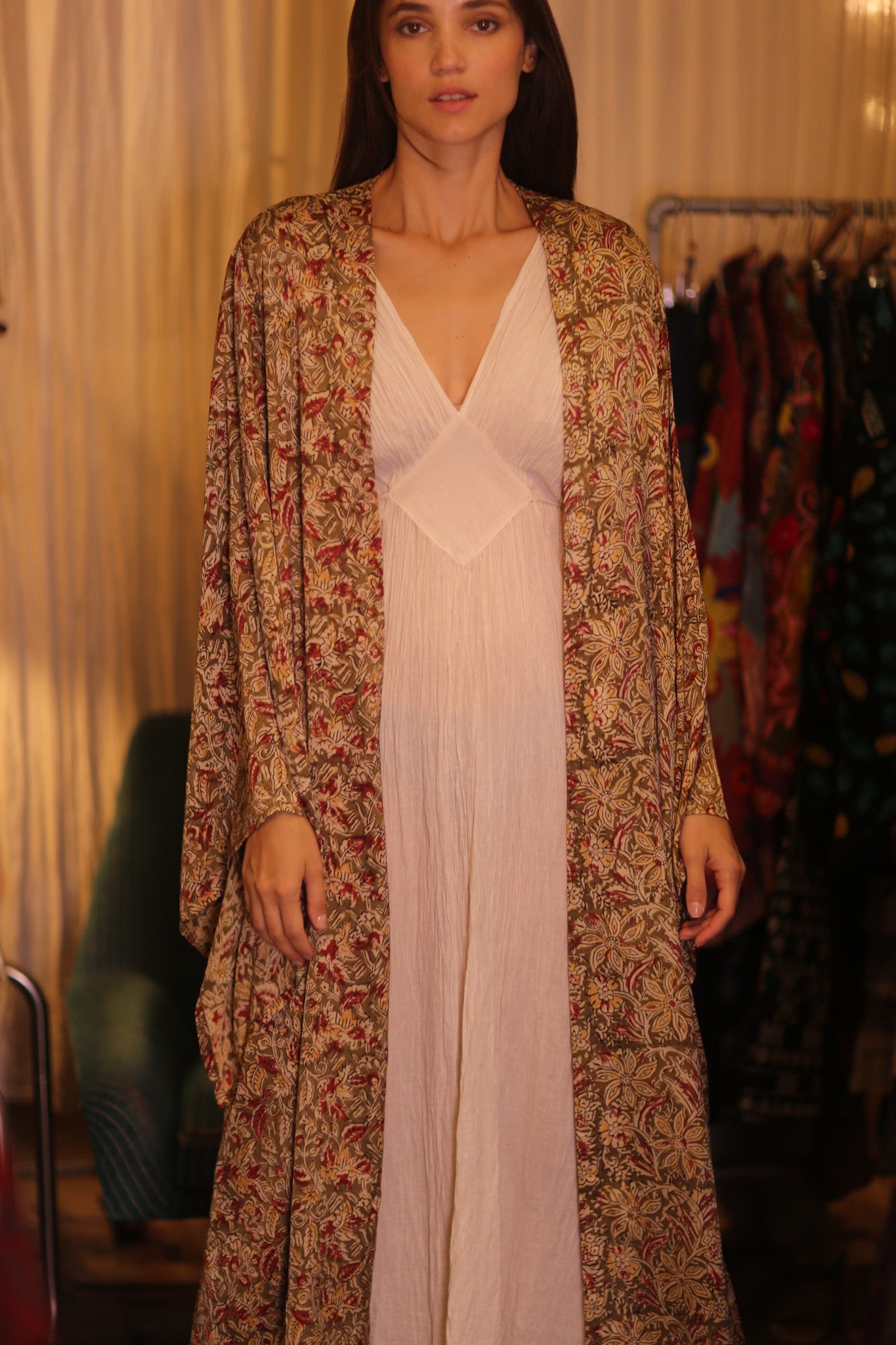 WING KIMONO PINA YELLOW CAMELLIA - BANGKOK TAILOR CLOTHING STORE - HANDMADE CLOTHING