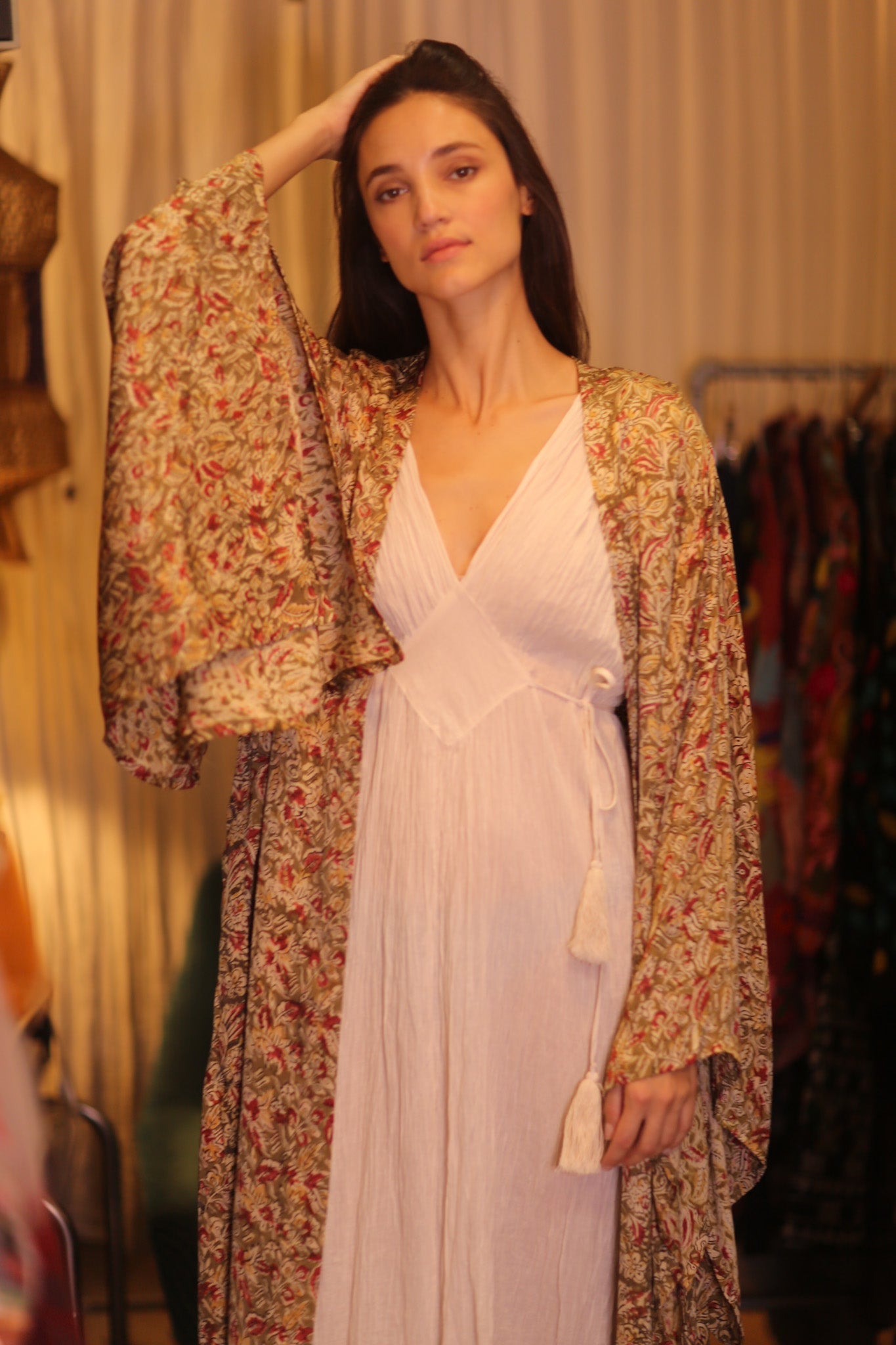WING KIMONO PINA YELLOW CAMELLIA - BANGKOK TAILOR CLOTHING STORE - HANDMADE CLOTHING