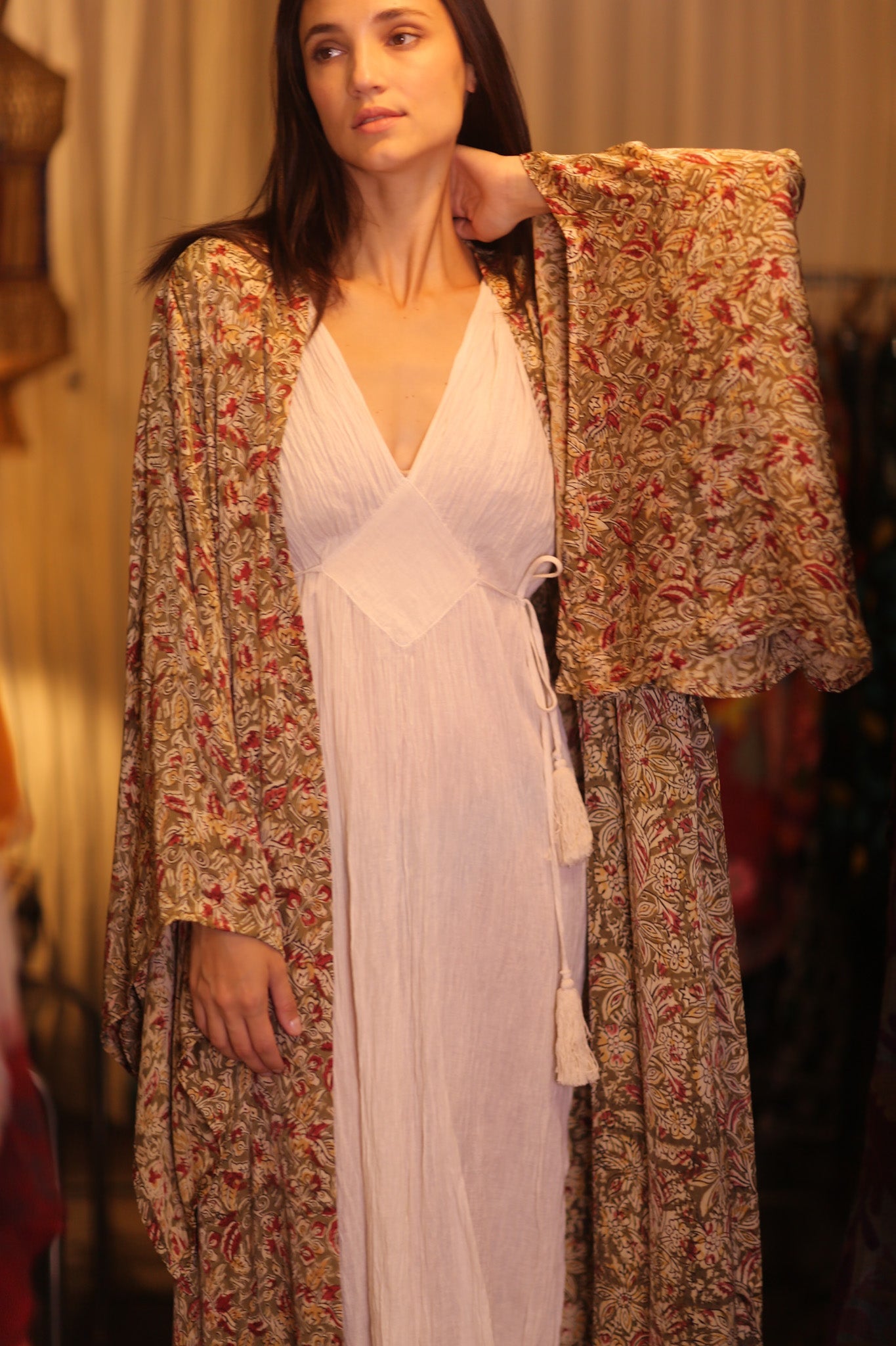 WING KIMONO PINA YELLOW CAMELLIA - BANGKOK TAILOR CLOTHING STORE - HANDMADE CLOTHING