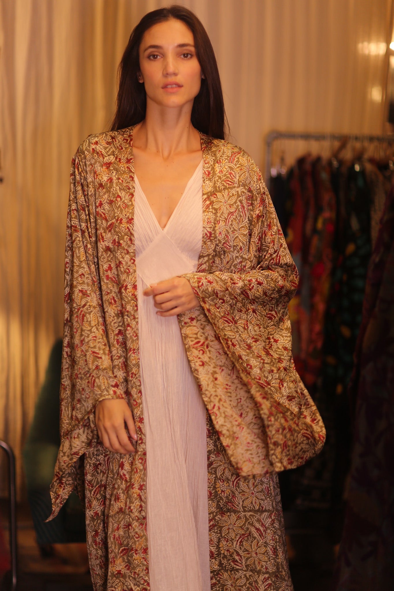 WING KIMONO PINA YELLOW CAMELLIA - BANGKOK TAILOR CLOTHING STORE - HANDMADE CLOTHING