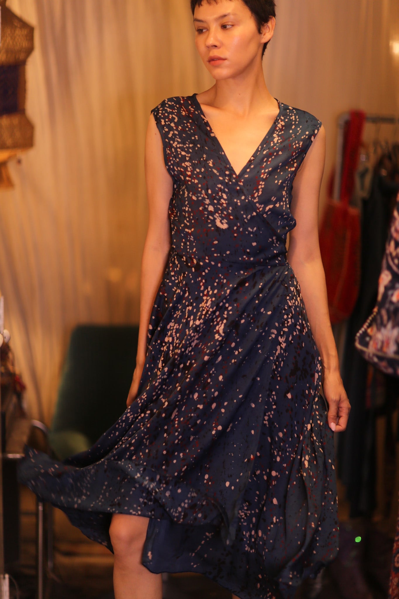 WRAP SILK DRESS GABRIELE SCARLET - BANGKOK TAILOR CLOTHING STORE - HANDMADE CLOTHING