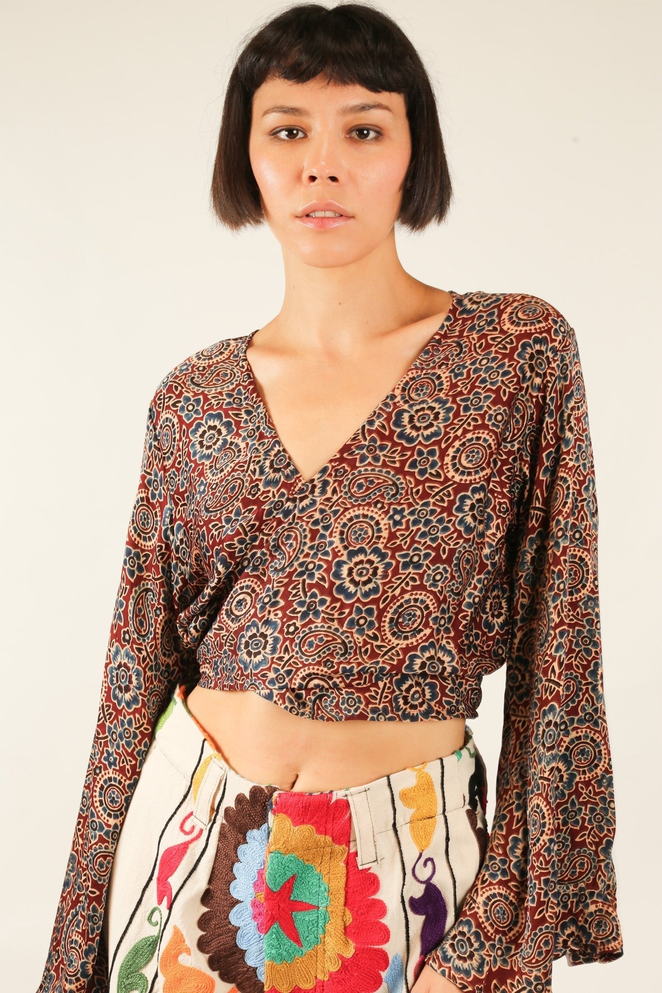 WRAP TOP SILK BLOCK PRINT CELINA - BANGKOK TAILOR CLOTHING STORE - HANDMADE CLOTHING