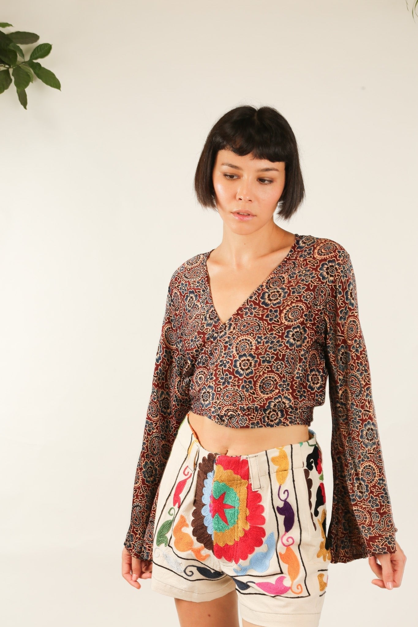 WRAP TOP SILK BLOCK PRINT CELINA - BANGKOK TAILOR CLOTHING STORE - HANDMADE CLOTHING