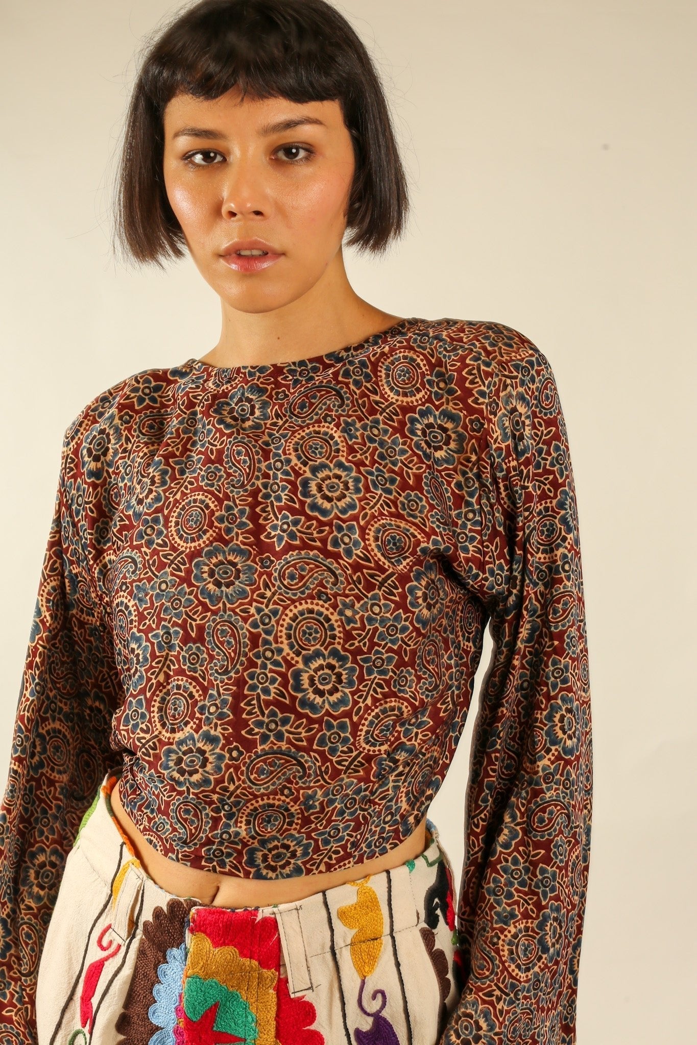 WRAP TOP SILK BLOCK PRINT CELINA - BANGKOK TAILOR CLOTHING STORE - HANDMADE CLOTHING