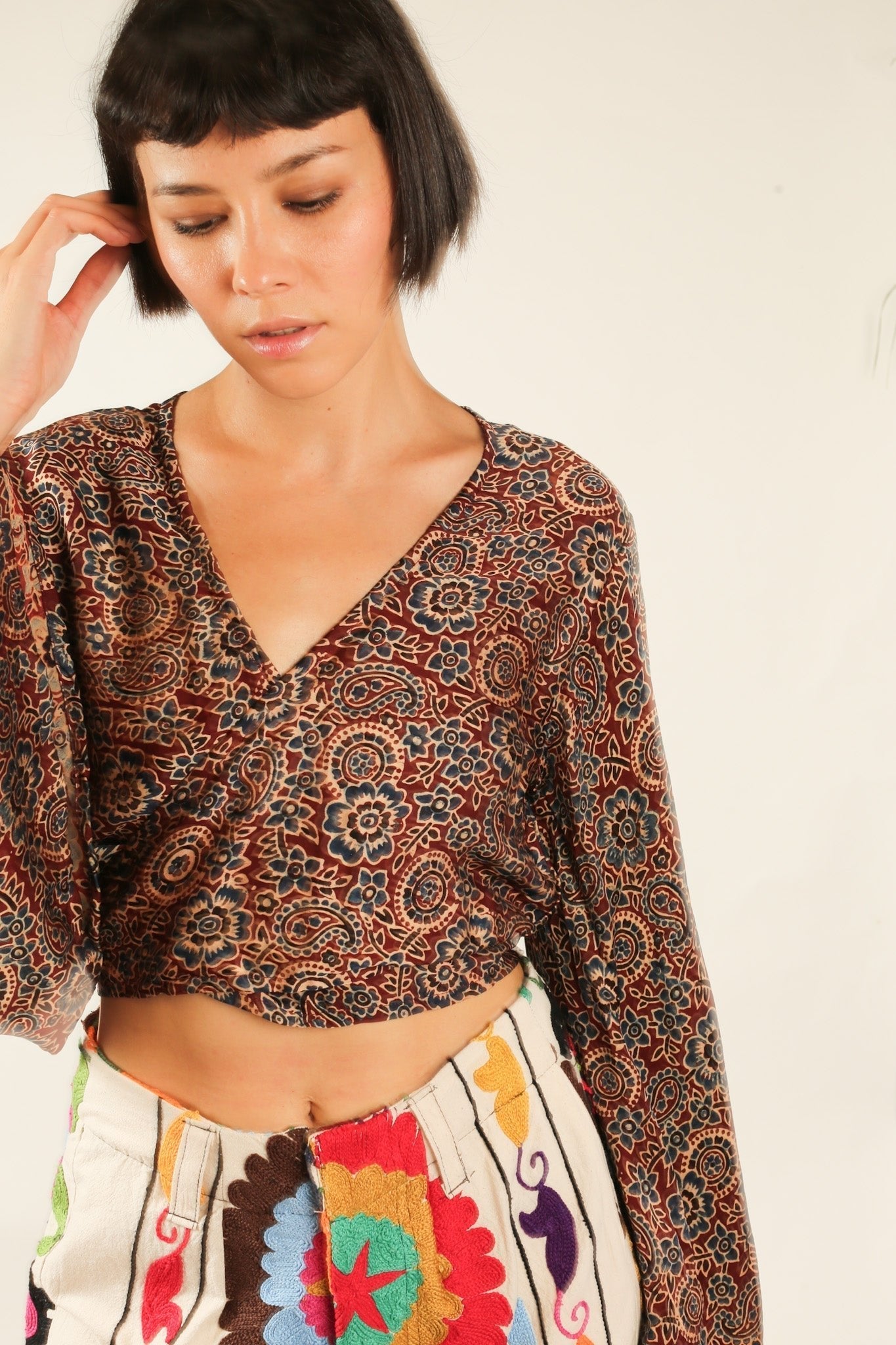 WRAP TOP SILK BLOCK PRINT CELINA - BANGKOK TAILOR CLOTHING STORE - HANDMADE CLOTHING