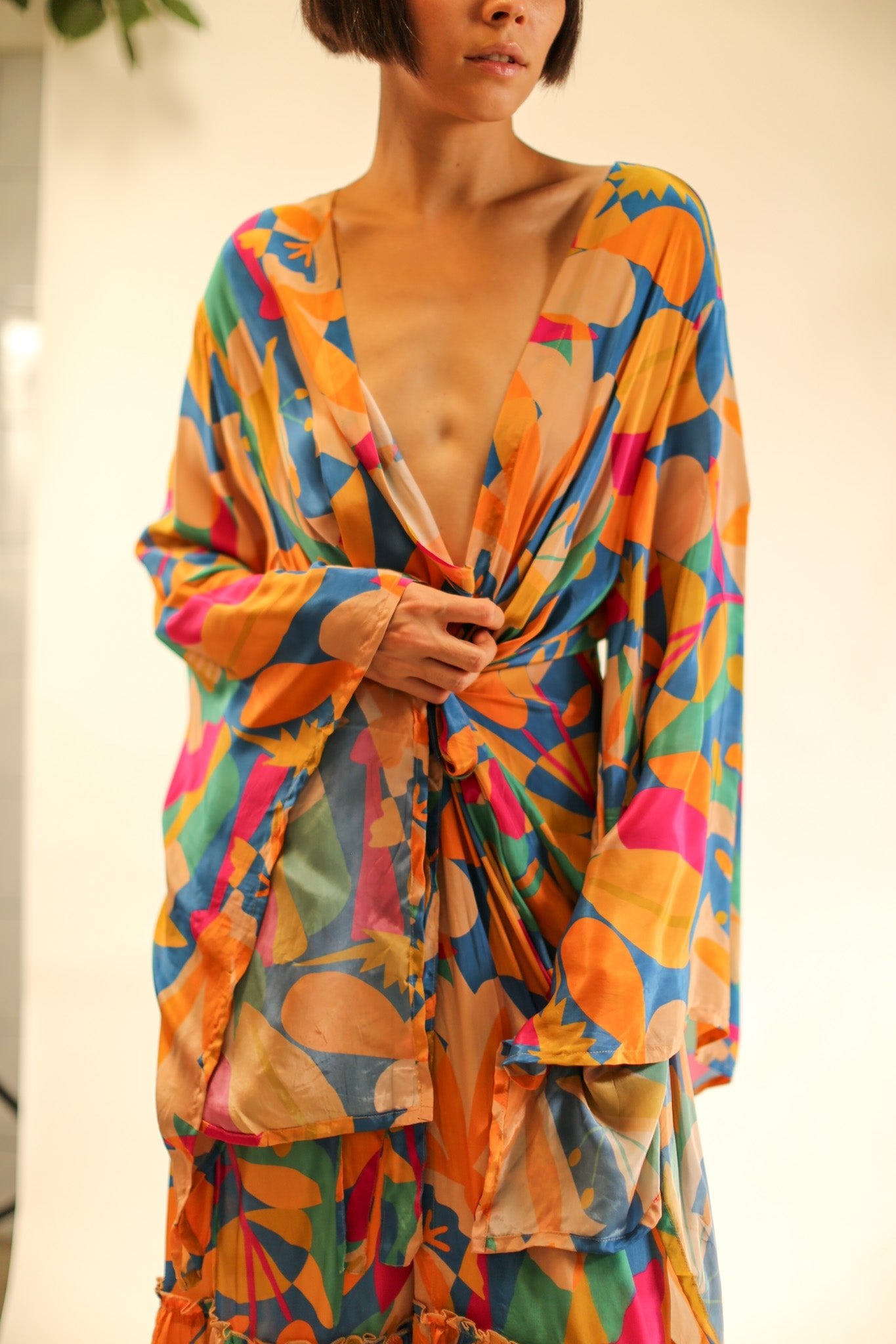 XL HAND BLOCK SILK KIMONO TYLET - BANGKOK TAILOR CLOTHING STORE - HANDMADE CLOTHING