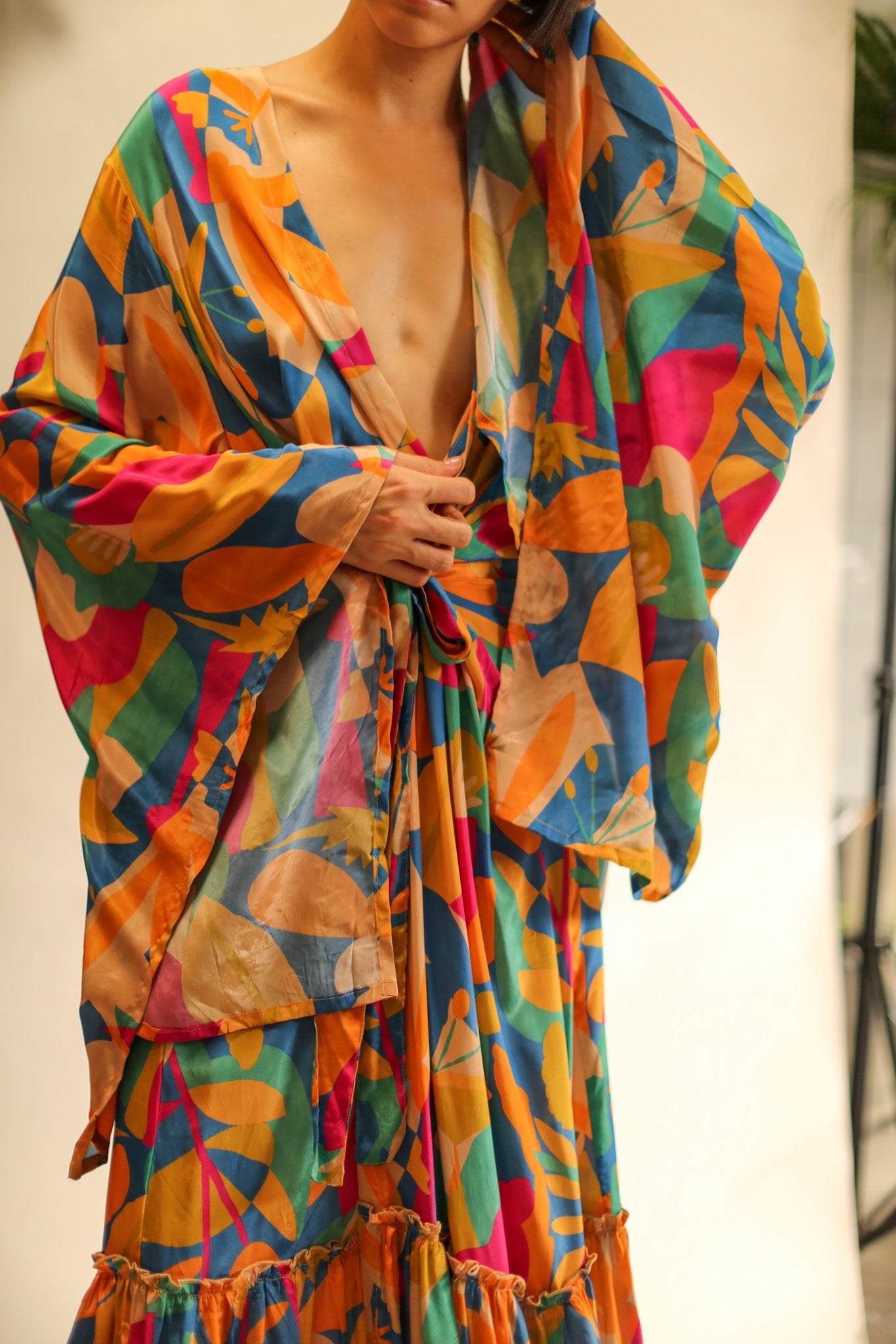 XL HAND BLOCK SILK KIMONO TYLET - BANGKOK TAILOR CLOTHING STORE - HANDMADE CLOTHING