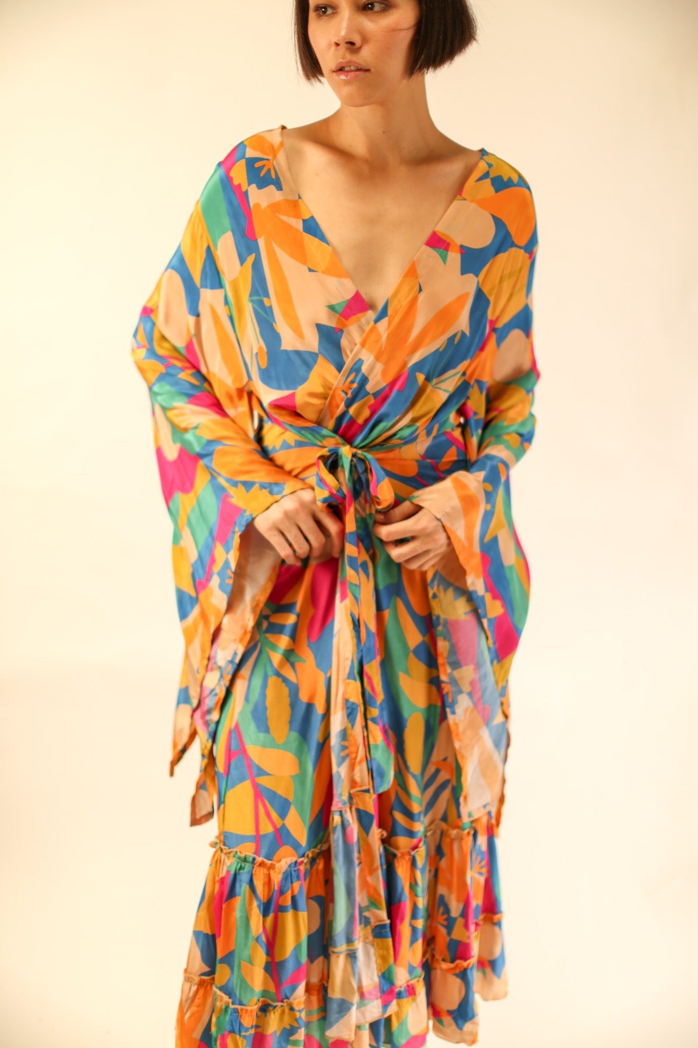 XL HAND BLOCK SILK KIMONO TYLET - BANGKOK TAILOR CLOTHING STORE - HANDMADE CLOTHING