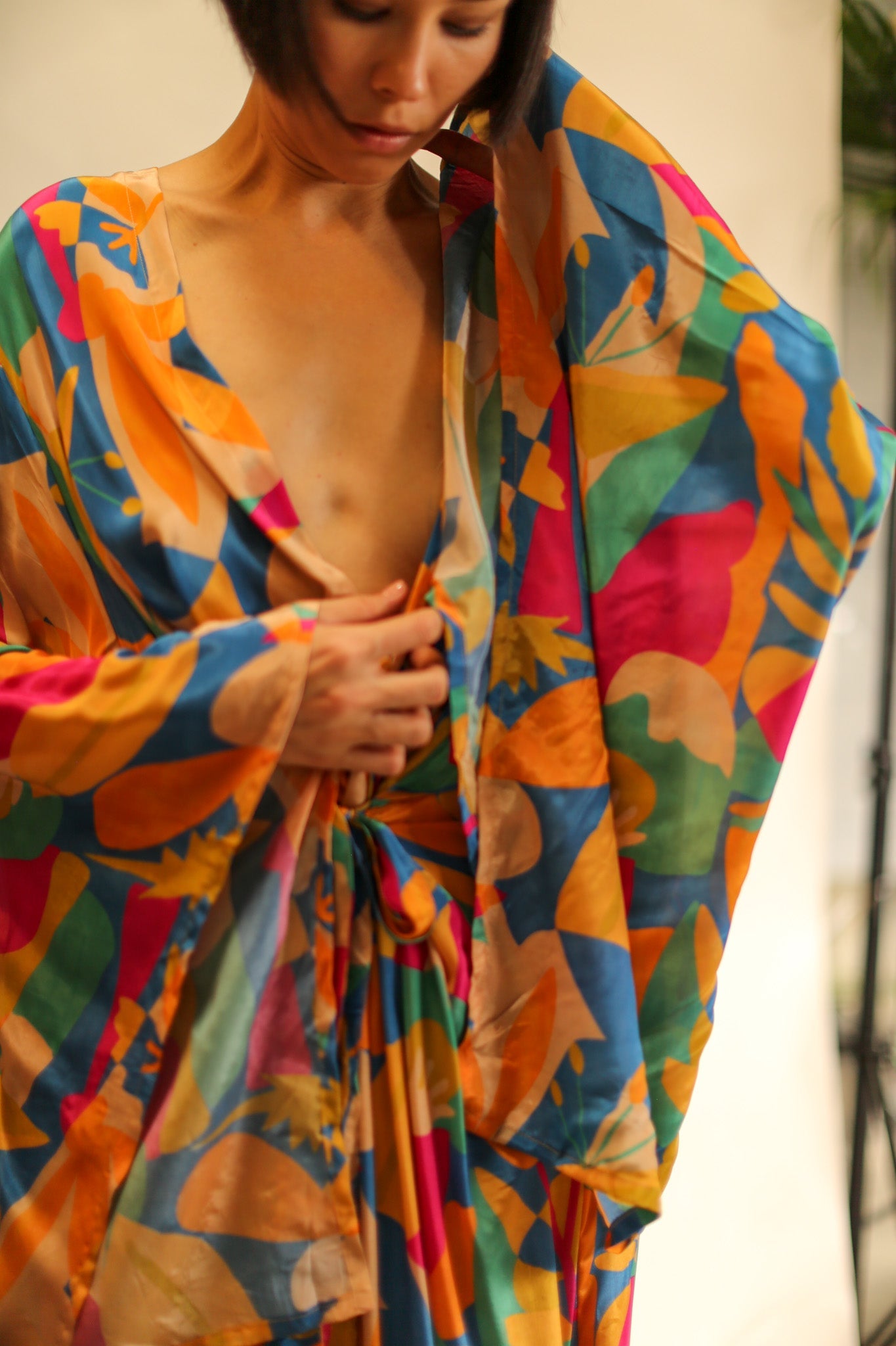 XL HAND BLOCK SILK KIMONO TYLET - BANGKOK TAILOR CLOTHING STORE - HANDMADE CLOTHING