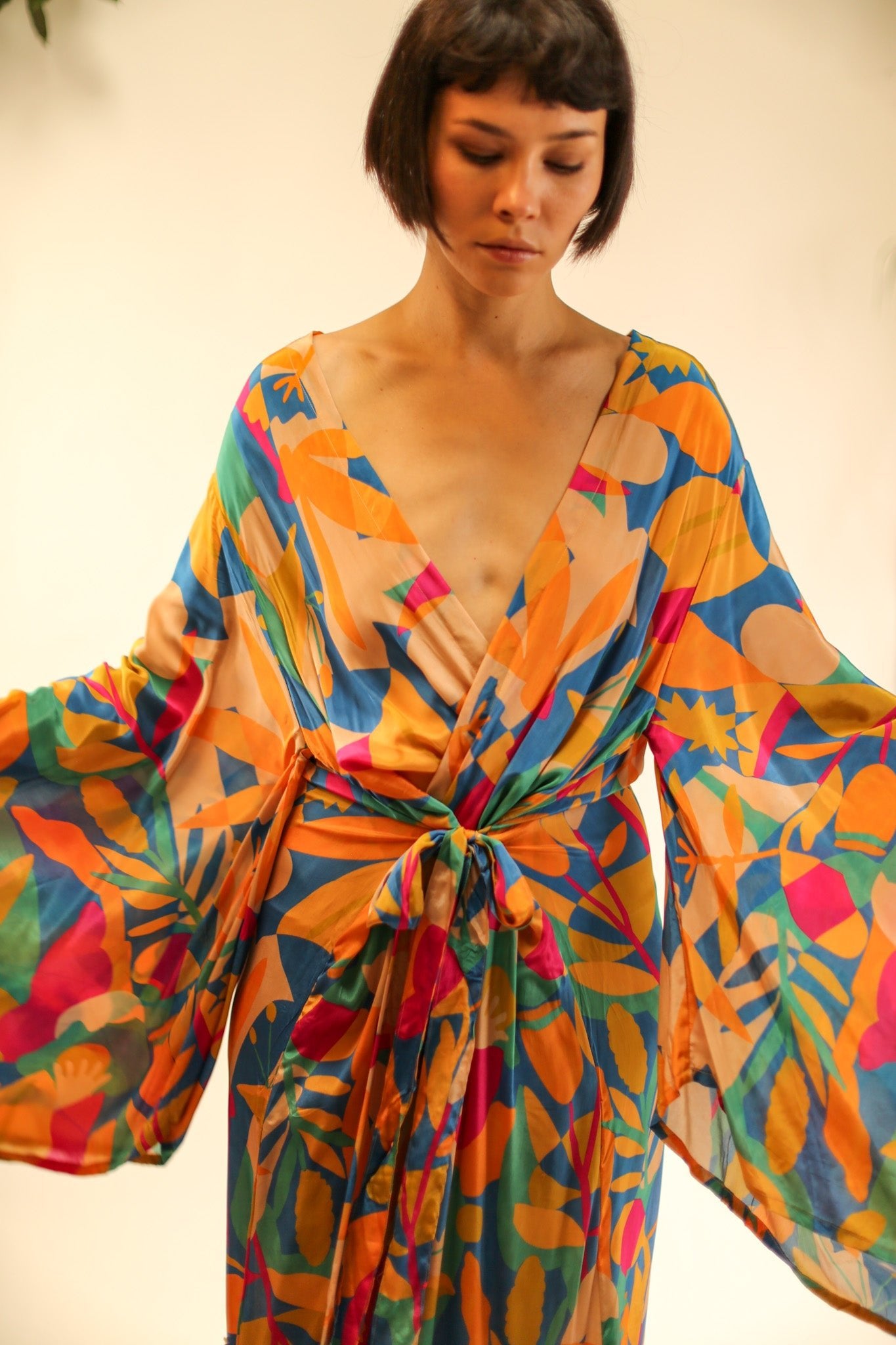 XL HAND BLOCK SILK KIMONO TYLET - BANGKOK TAILOR CLOTHING STORE - HANDMADE CLOTHING