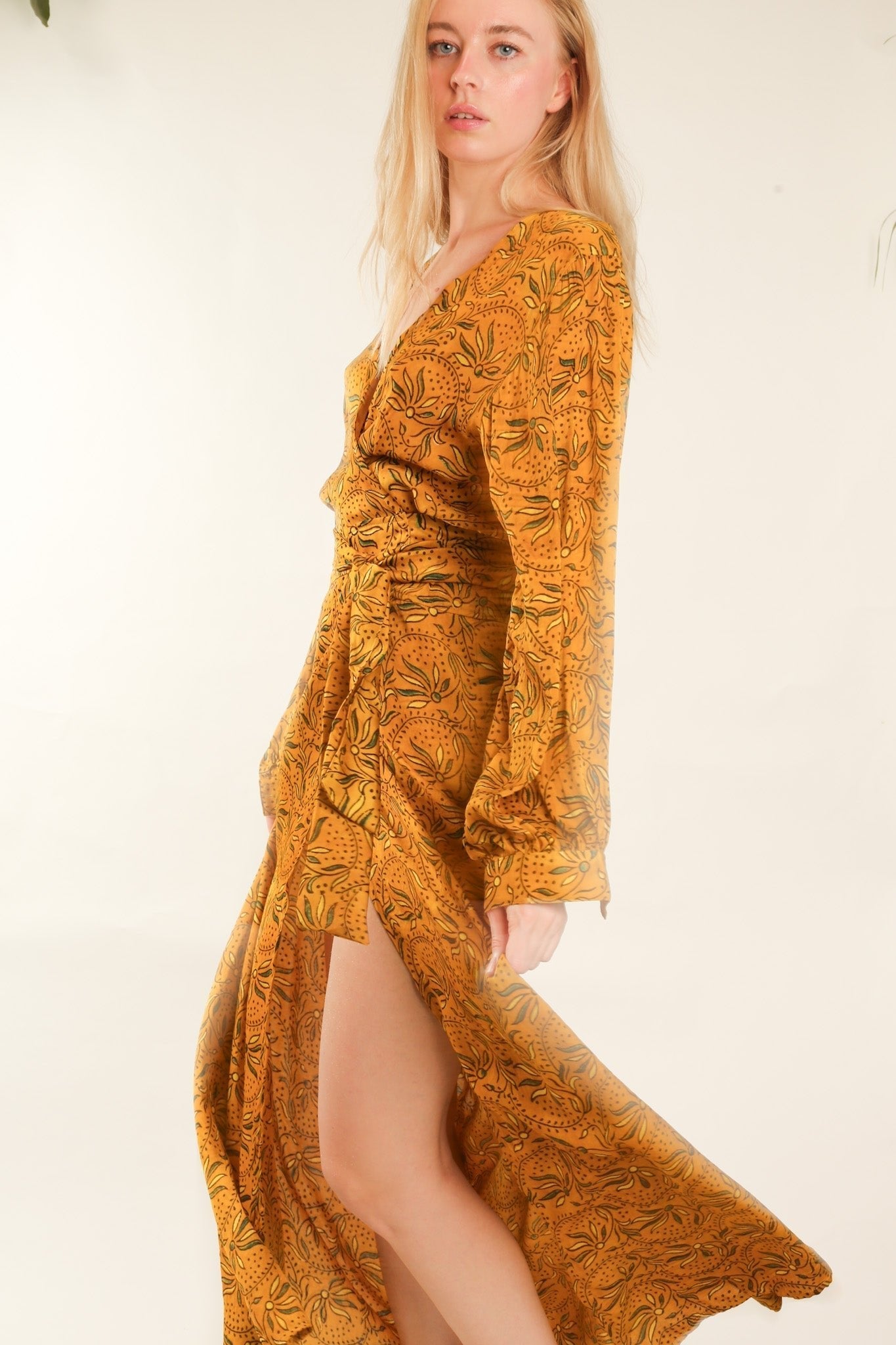 YELLOW SILK WRAP DRESS LOTIZIA - BANGKOK TAILOR CLOTHING STORE - HANDMADE CLOTHING