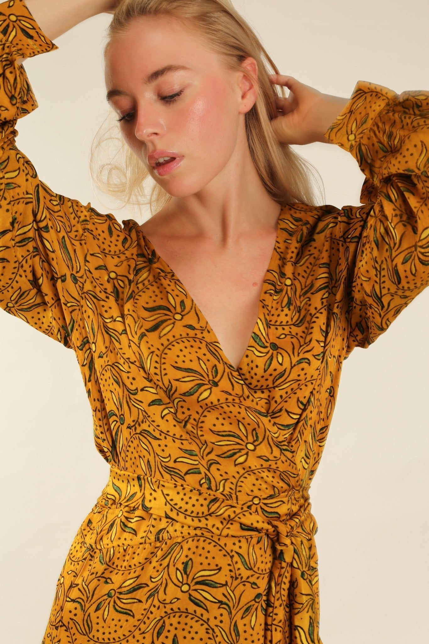 YELLOW SILK WRAP DRESS LOTIZIA - BANGKOK TAILOR CLOTHING STORE - HANDMADE CLOTHING