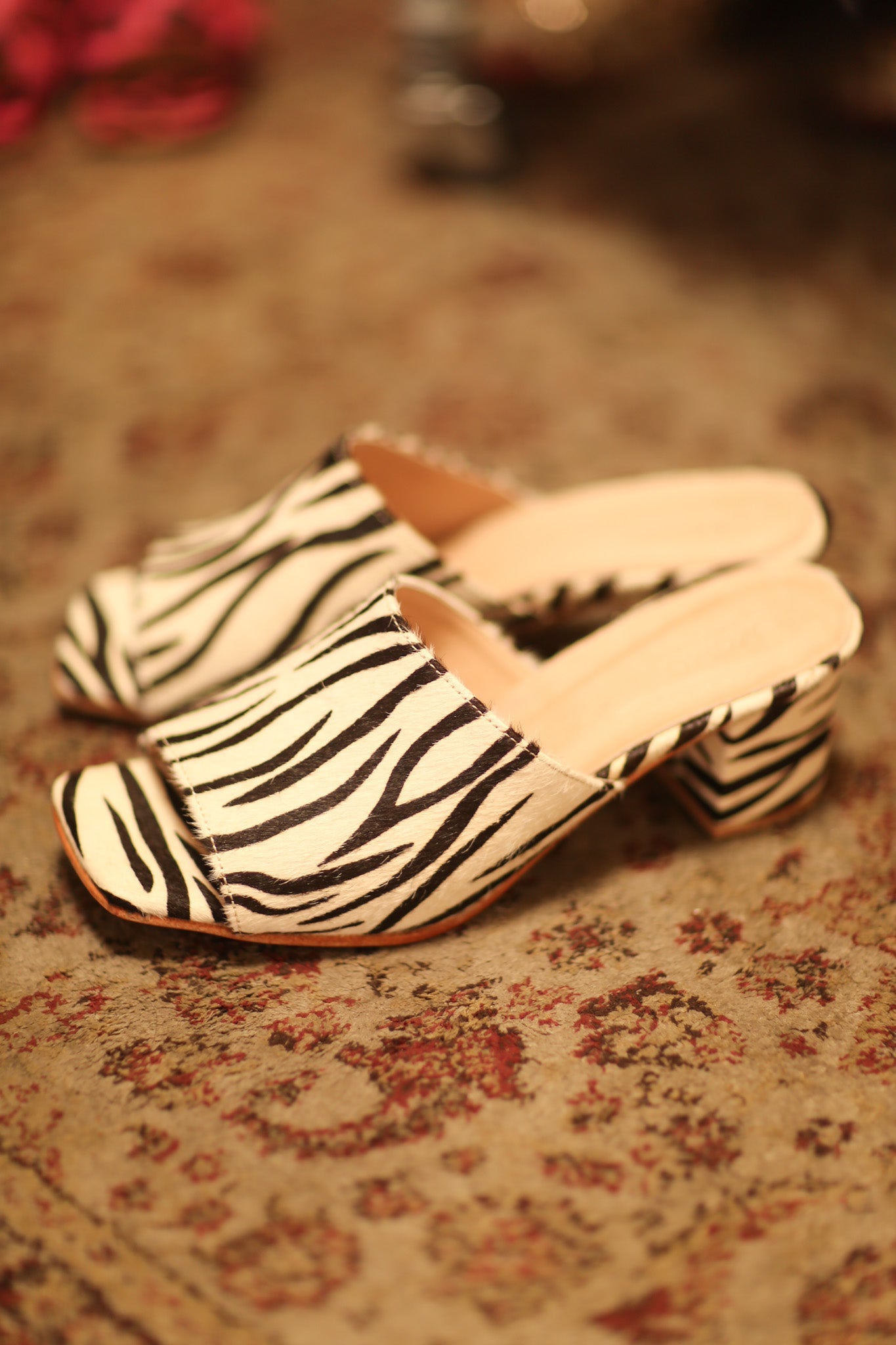 ZEBRA PRINT HEELED MULES - BANGKOK TAILOR CLOTHING STORE - HANDMADE CLOTHING
