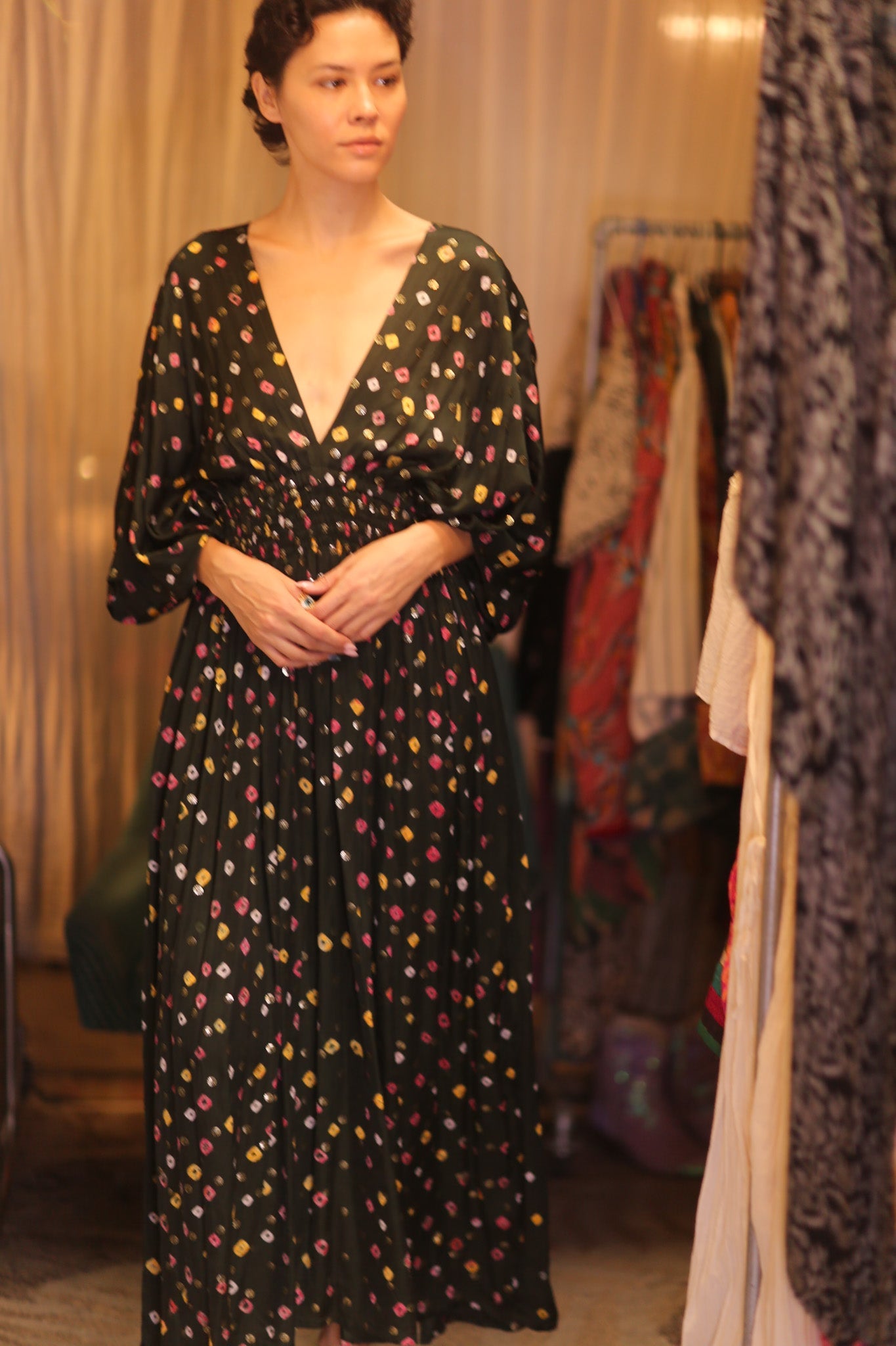 ZURI SILK DRESS NAVI - BANGKOK TAILOR CLOTHING STORE - HANDMADE CLOTHING