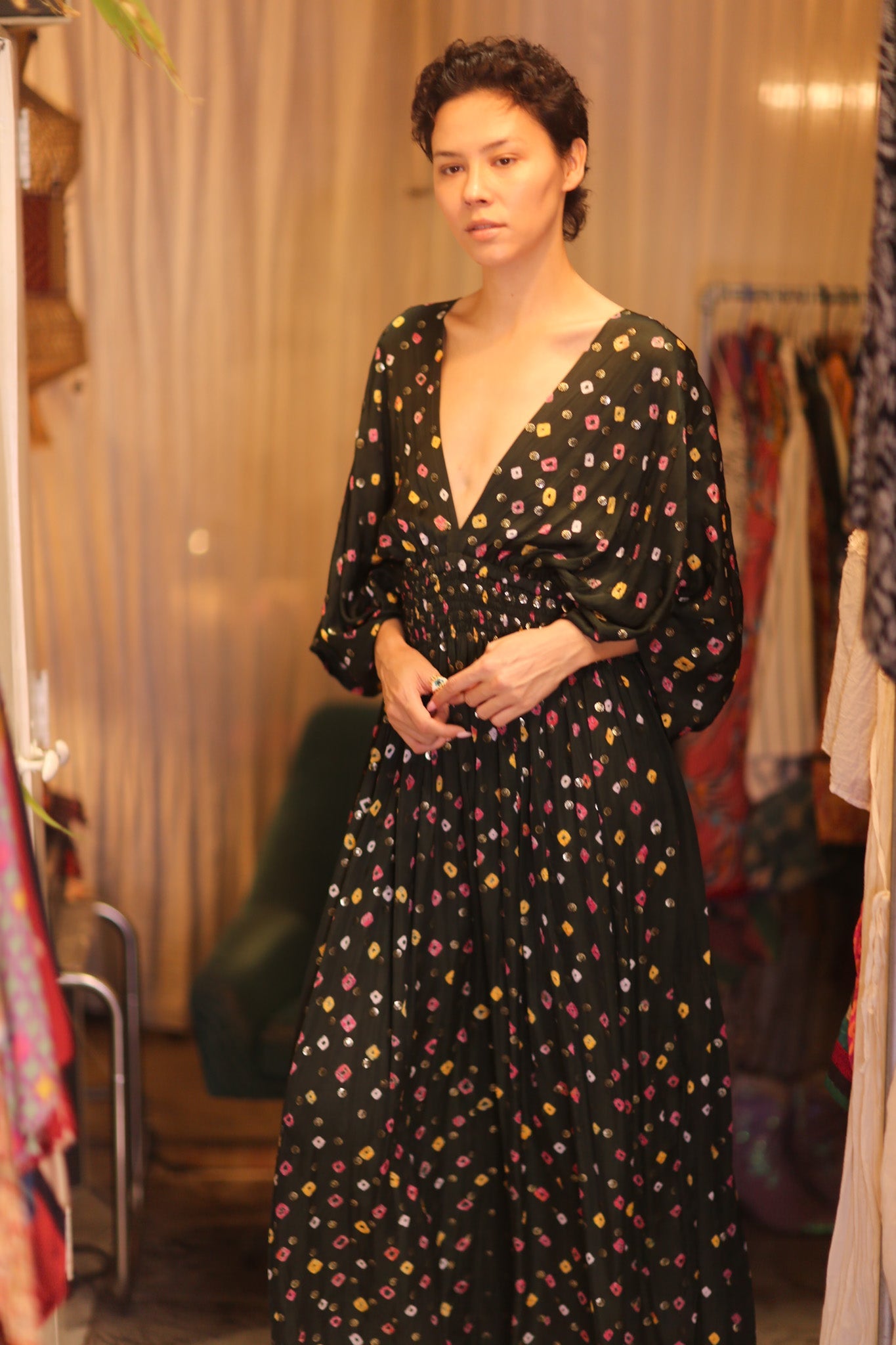 ZURI SILK DRESS NAVI - BANGKOK TAILOR CLOTHING STORE - HANDMADE CLOTHING
